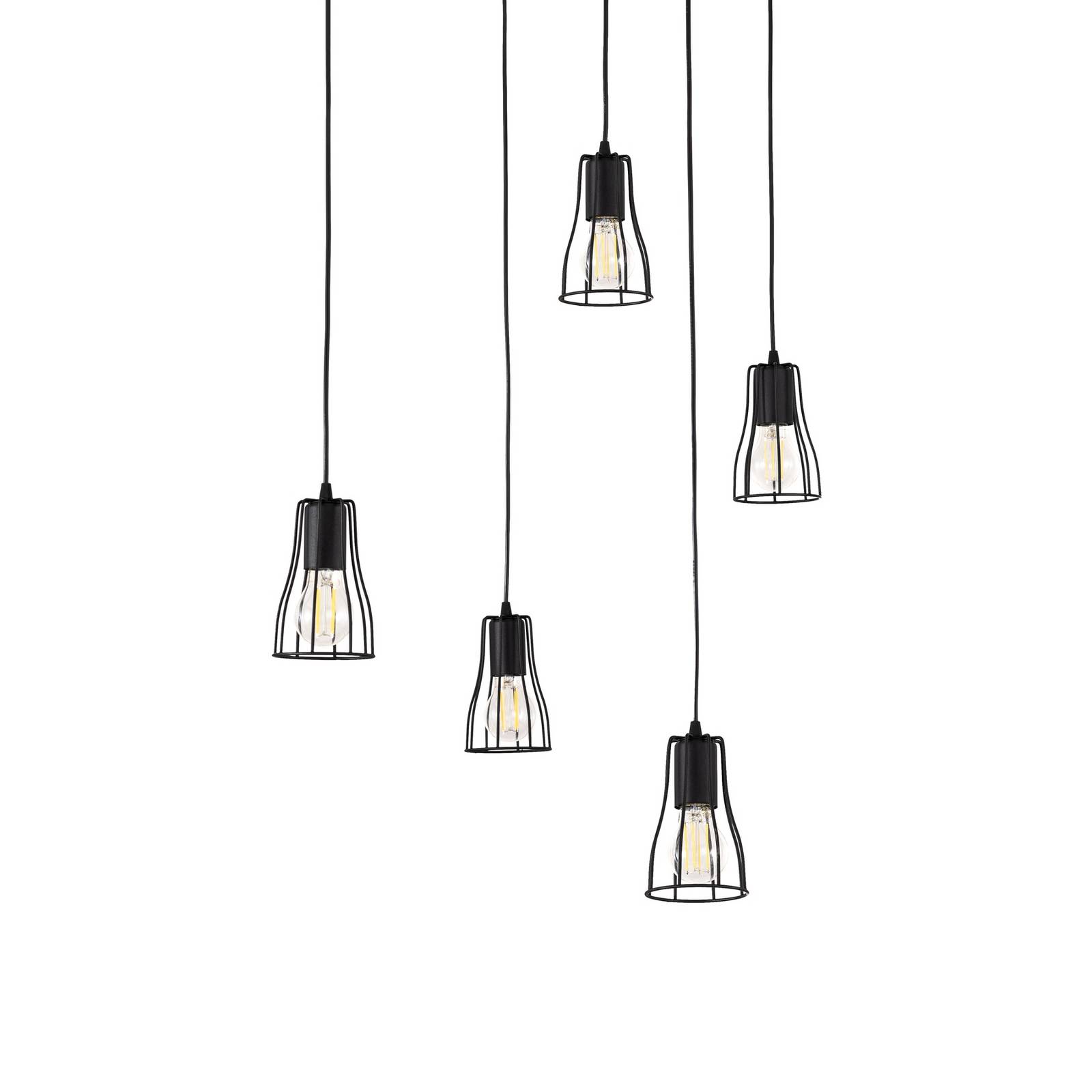 Lampa wisząca Tube Long, czarna, metalowa, 5-punktowa, E27