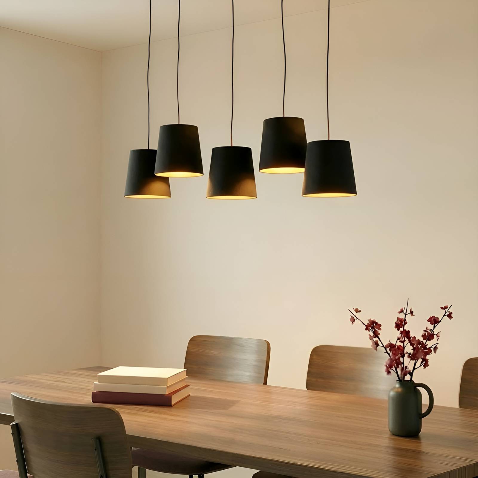 Lucande Thamila Hängeleuchte, schwarz, Eiche günstig online kaufen