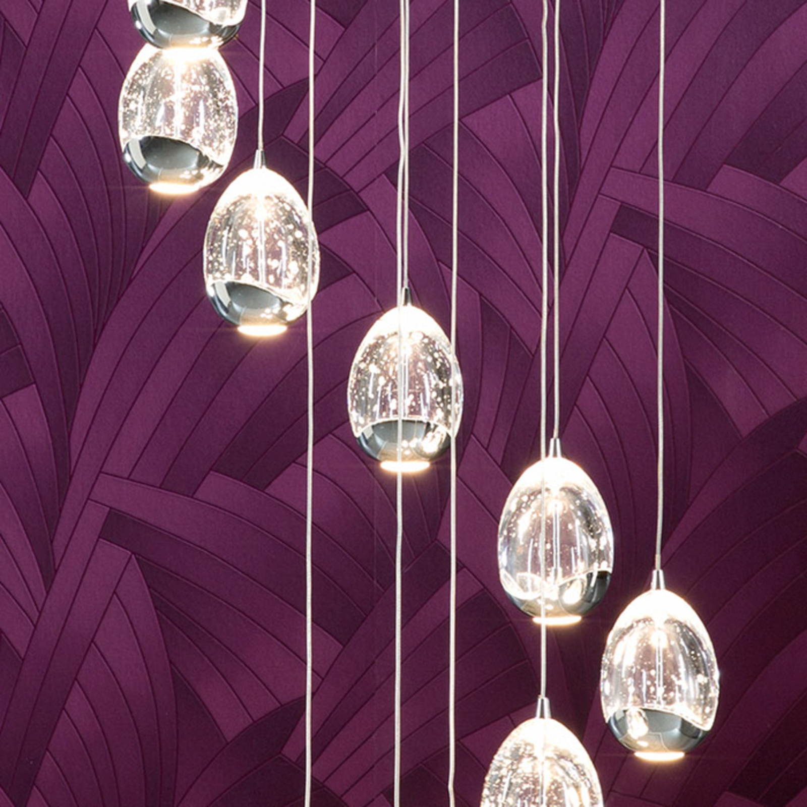 Rocio hanging light, 14-bulb, app-control, chrome