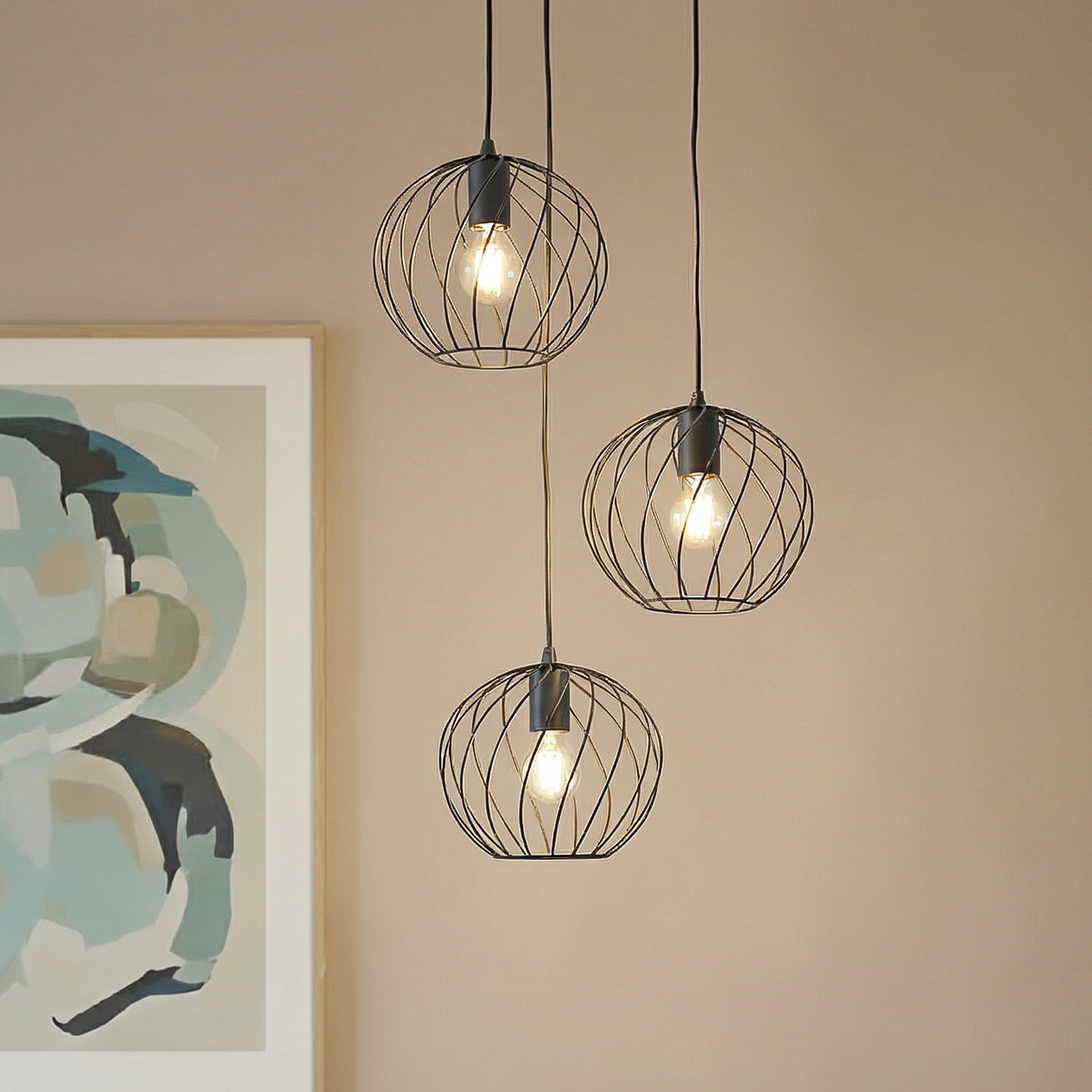 Lampă suspendată Lindby Danika rotundă Ø 50 cm negru metal - Camera de zi / sufragerie - modern