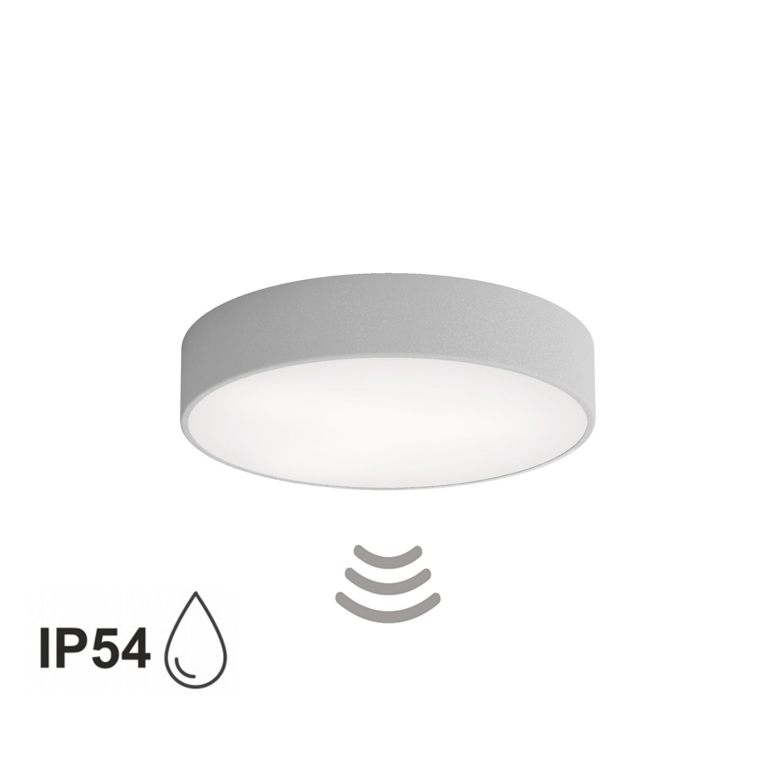 Deckenlampe Cleo 400, grau, Sensor, IP54, Ø 40 cm, Metall