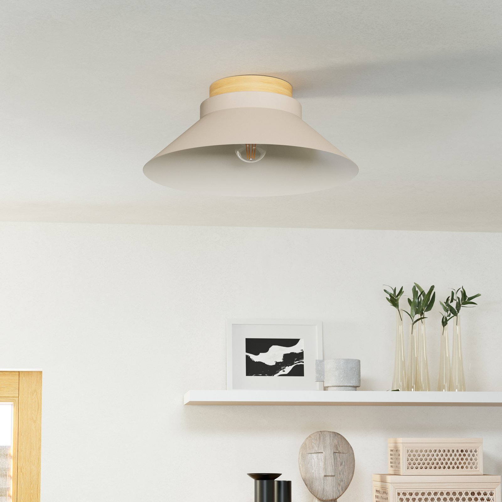 Candeeiro de teto Moharras, areia com pormenor em madeira