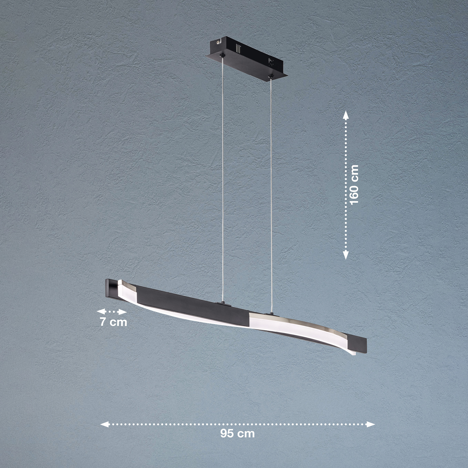 LED pendant light Bridge, black/nickel-coloured, length 95 cm