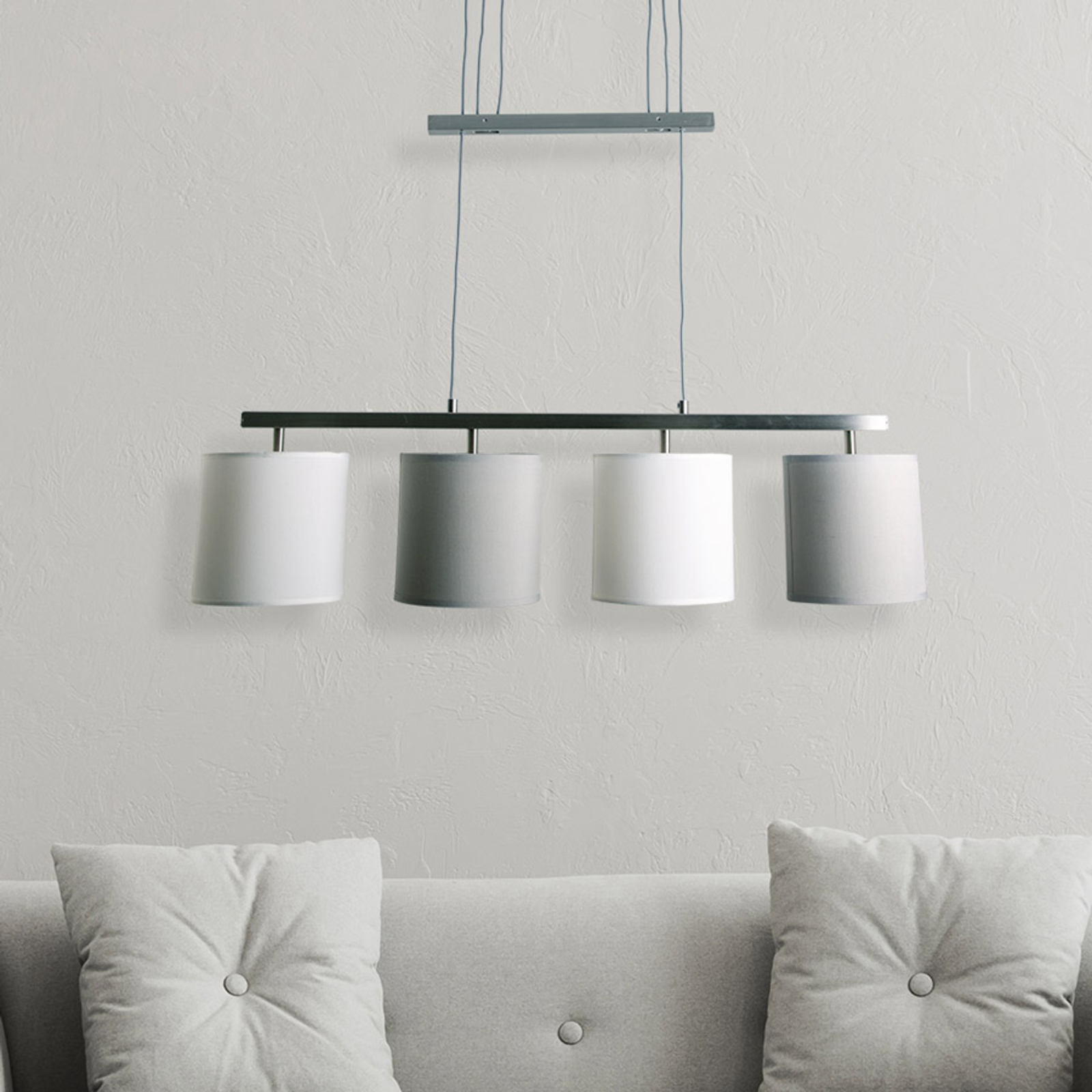 Lámpara colgante Tilde, tela, 4 luces gris/blanco
