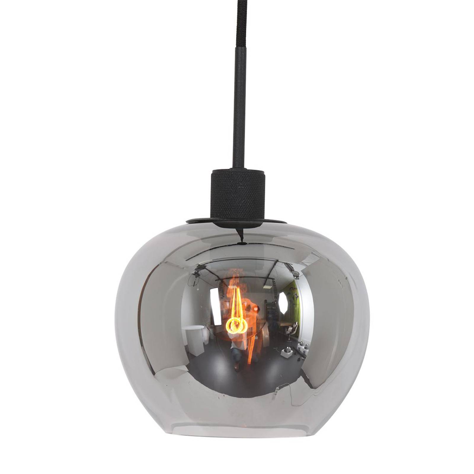 Lampa wisząca Lotus, czarny, 3-punktowa, belka, metal, szkło