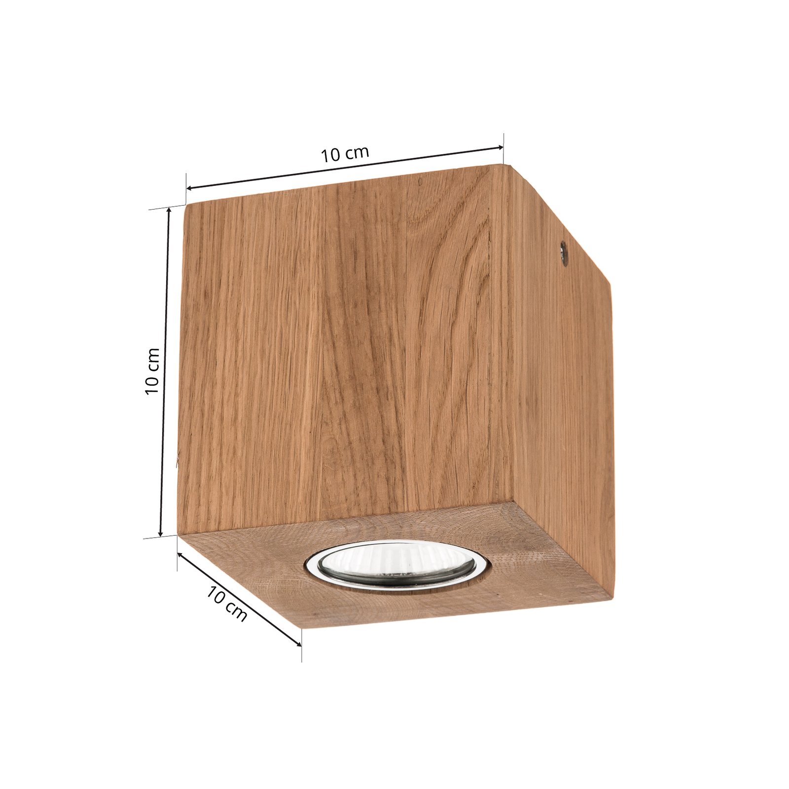 Plafondlamp Wooddream 1-lamp eiken, hoekig, 10cm