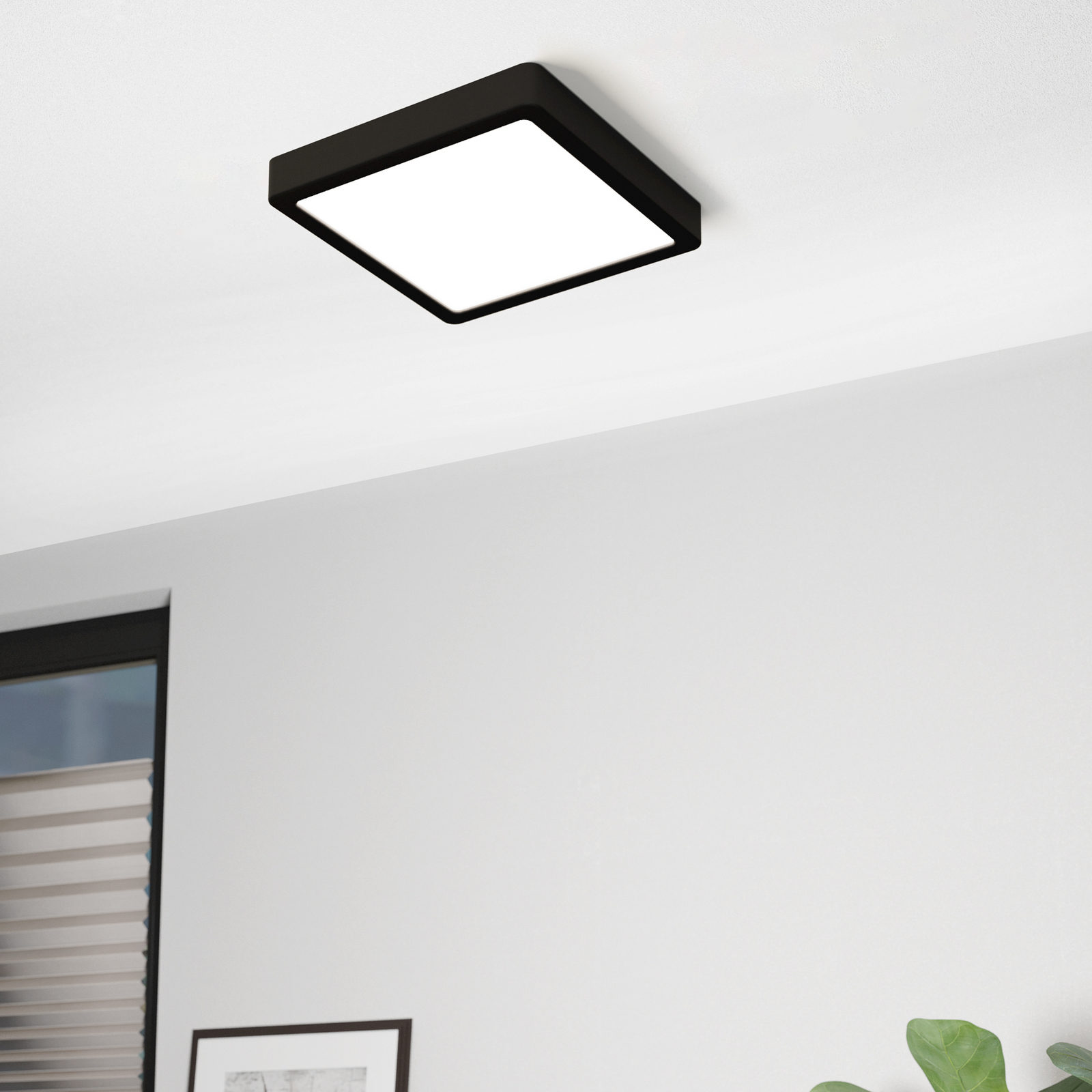 Plafoniera LED Fueva 5, IP20 nero 21x21cm