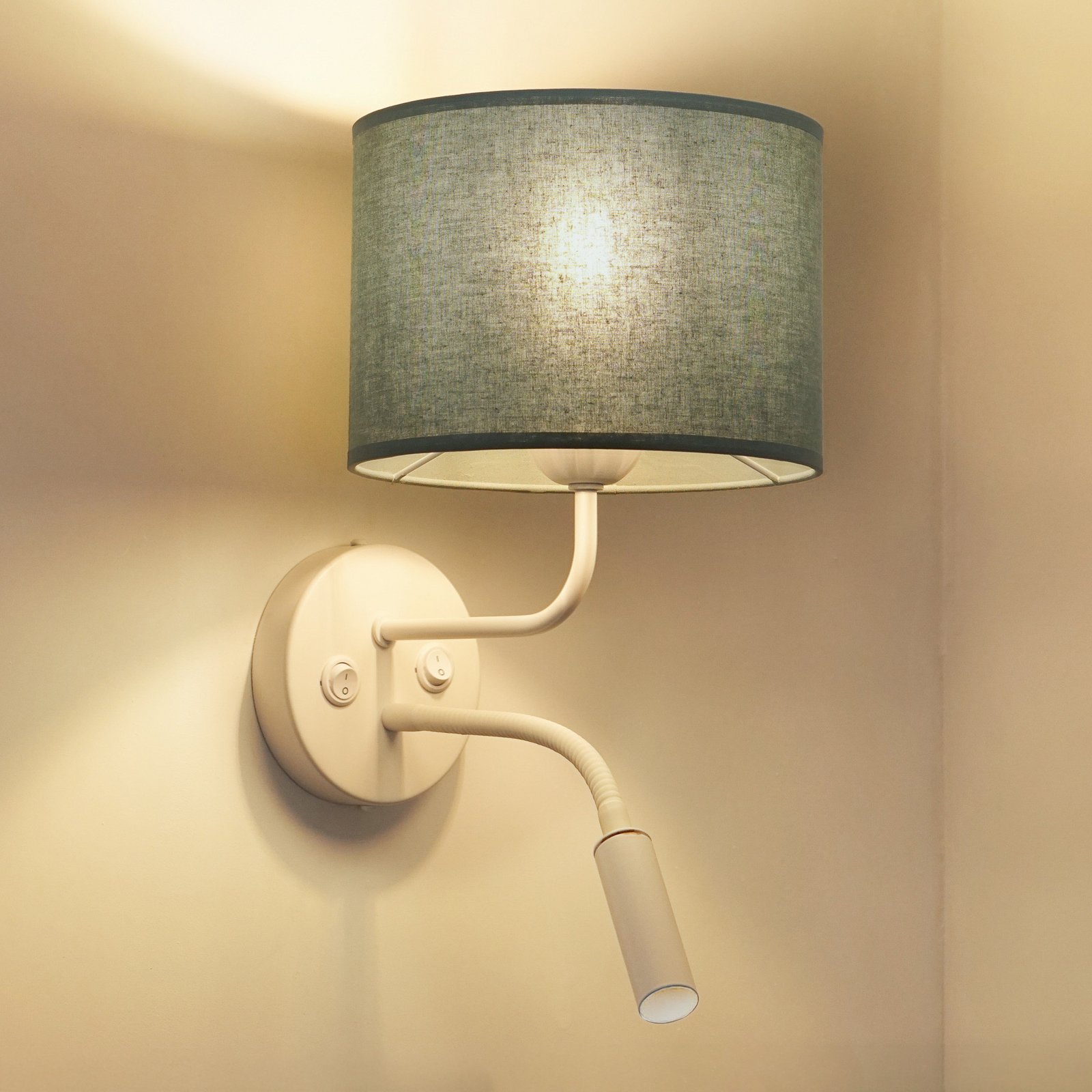 Roller wall light, fabric, white/sage, reading light