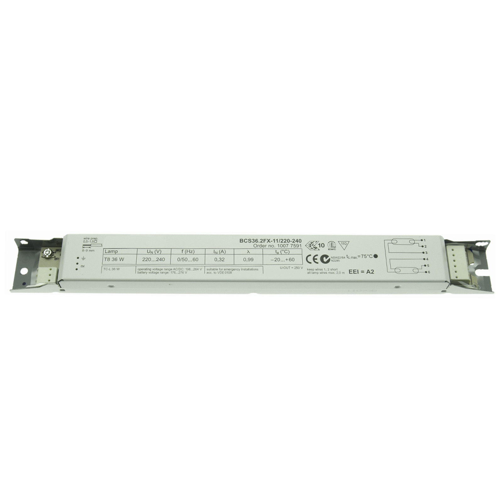 WATT24 EB 2 x 36W T8 BCS36.2FX-11/220-240 not dimmable, L: 28 cm, W: 3 cm, H: 1.2 cm