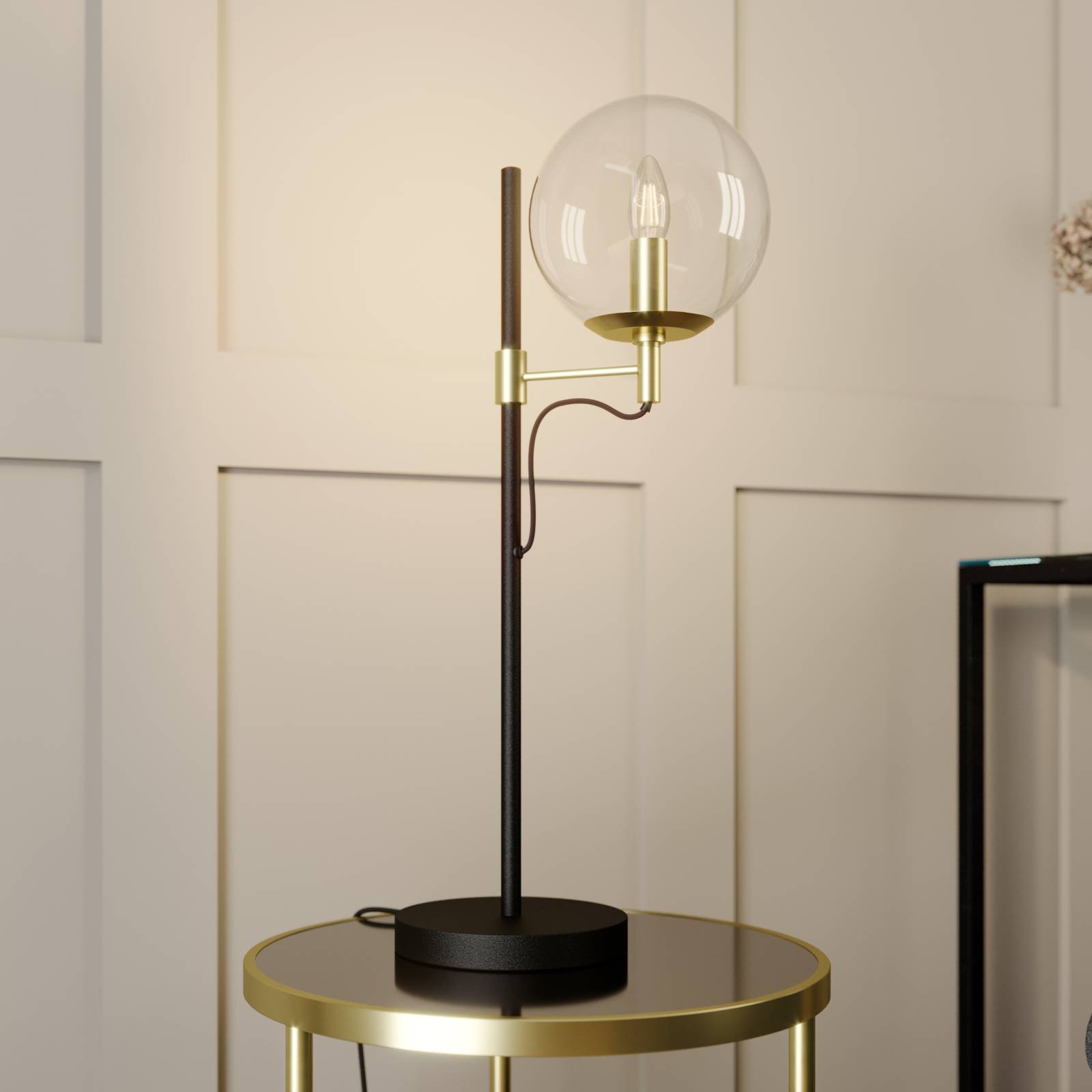 Lucande Sotiana lampe table, sphère verre, laiton
