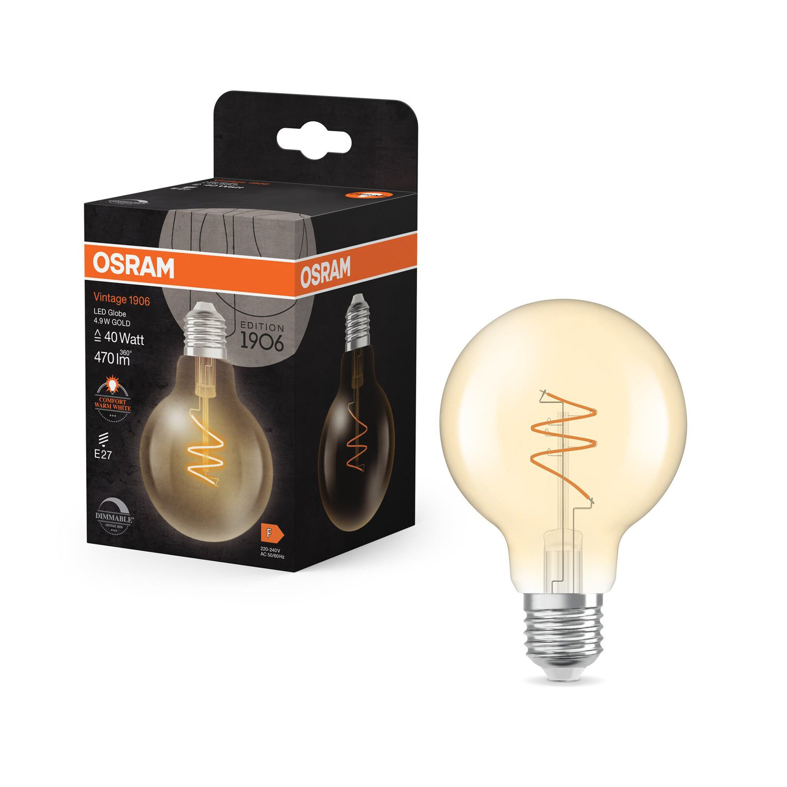 OSRAM LED Vintage G80 E27 4,9W 922 σπειροειδές νήμα χρυσό dim