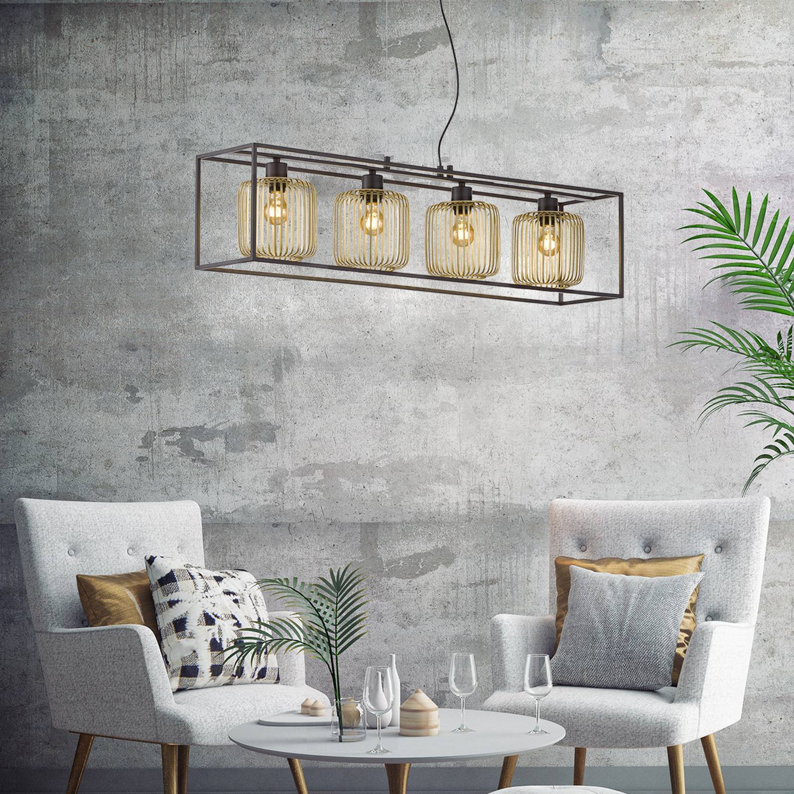 Hängeleuchte Caydo, schwarz matt/gold, Länge 110 cm, 4-flg. günstig online kaufen