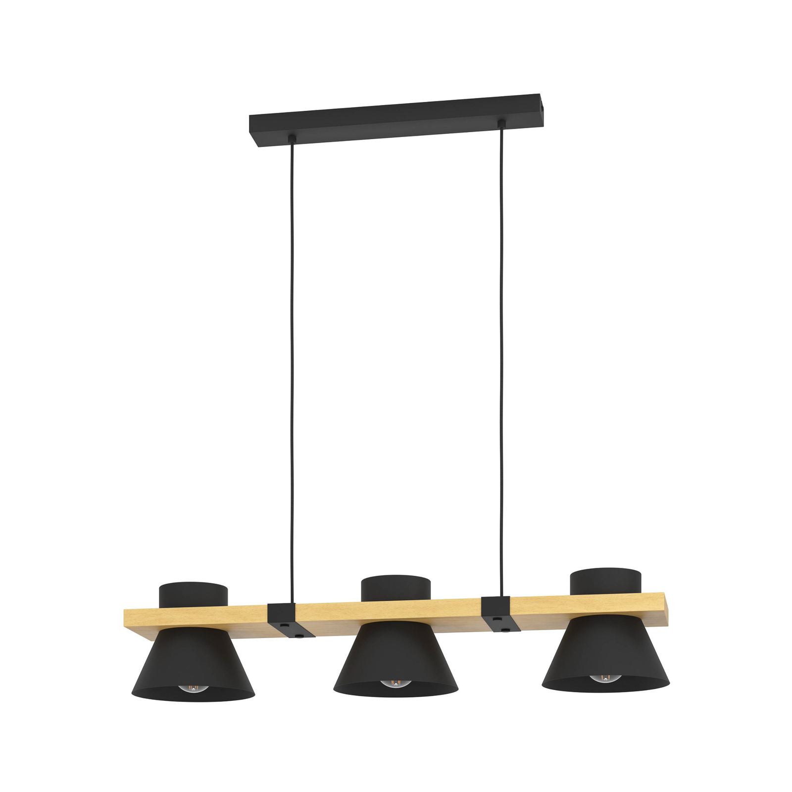 Maccles lampă suspendată negru cu lemn, 3 becuri
