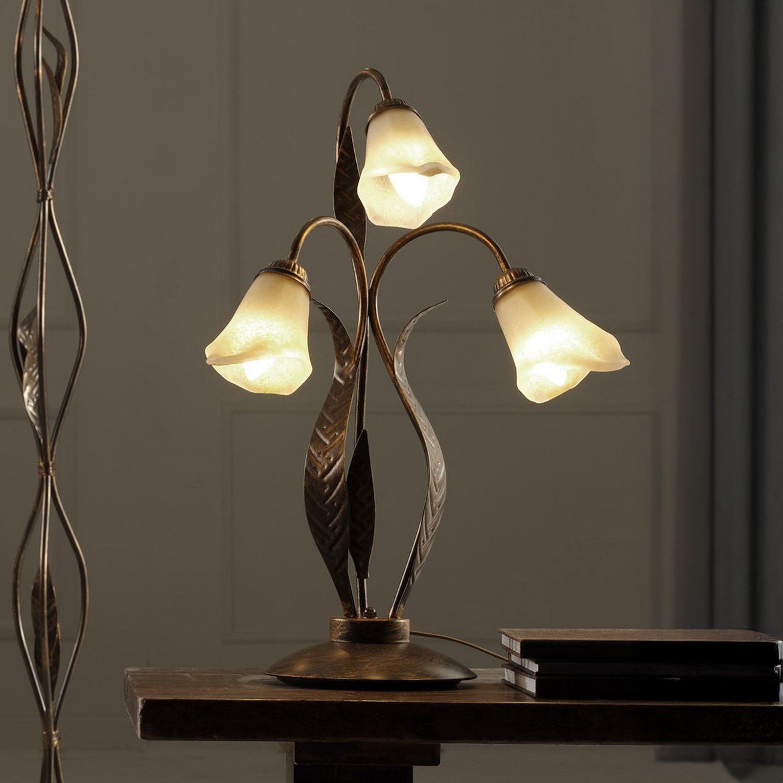 ONLI Lampa de masă Alga 3 becuri fier sticlă Florentine - Camera de zi / sufragerie - bronz chihlimbar - Metal