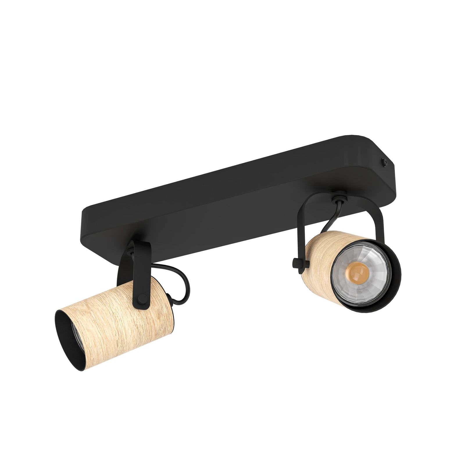 Cayuca downlight de techo, decoración en negro/madera, 2 luces