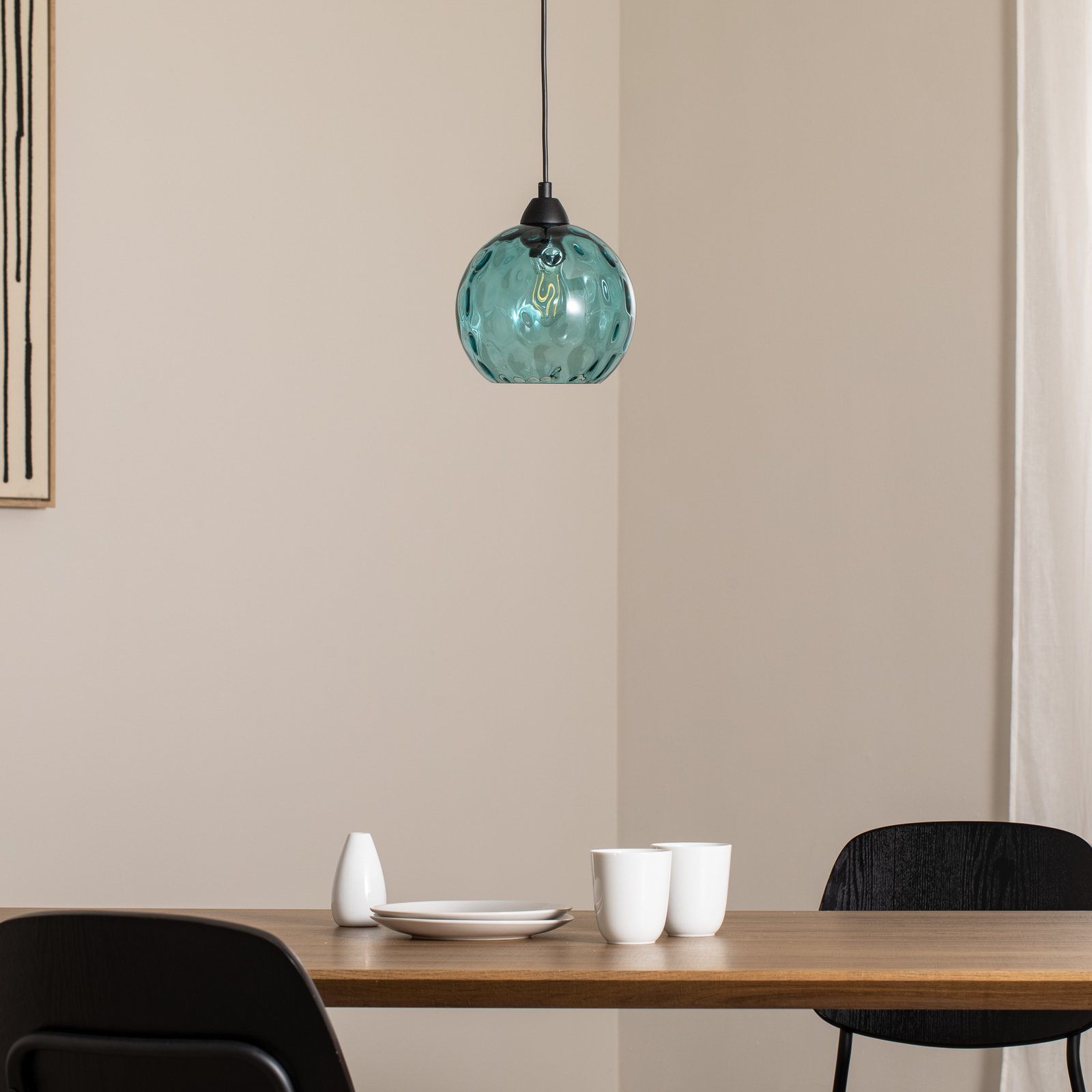 Pendelleuchte Benek, blau, Glas, Ø 20 cm, E27 Pendelleuchte Benek, blau, Glas, Ø 20 cm, E27