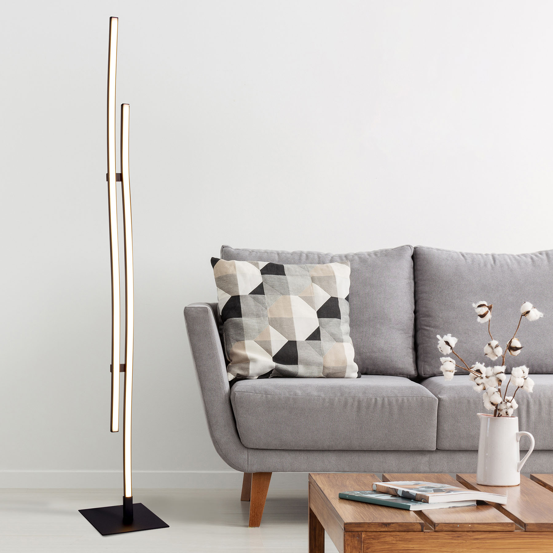 Näve Onda LED floor lamp, two-bulb, for Living / Dining Room, aluminium, iron, plastic, 24 W, energy efficiency: B, L: 18 cm, W: 18 cm, H: 128 cm