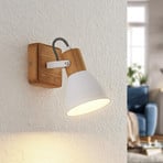 Lindby spotlight Merela, white, wood, 17 cm, adjustable, E14