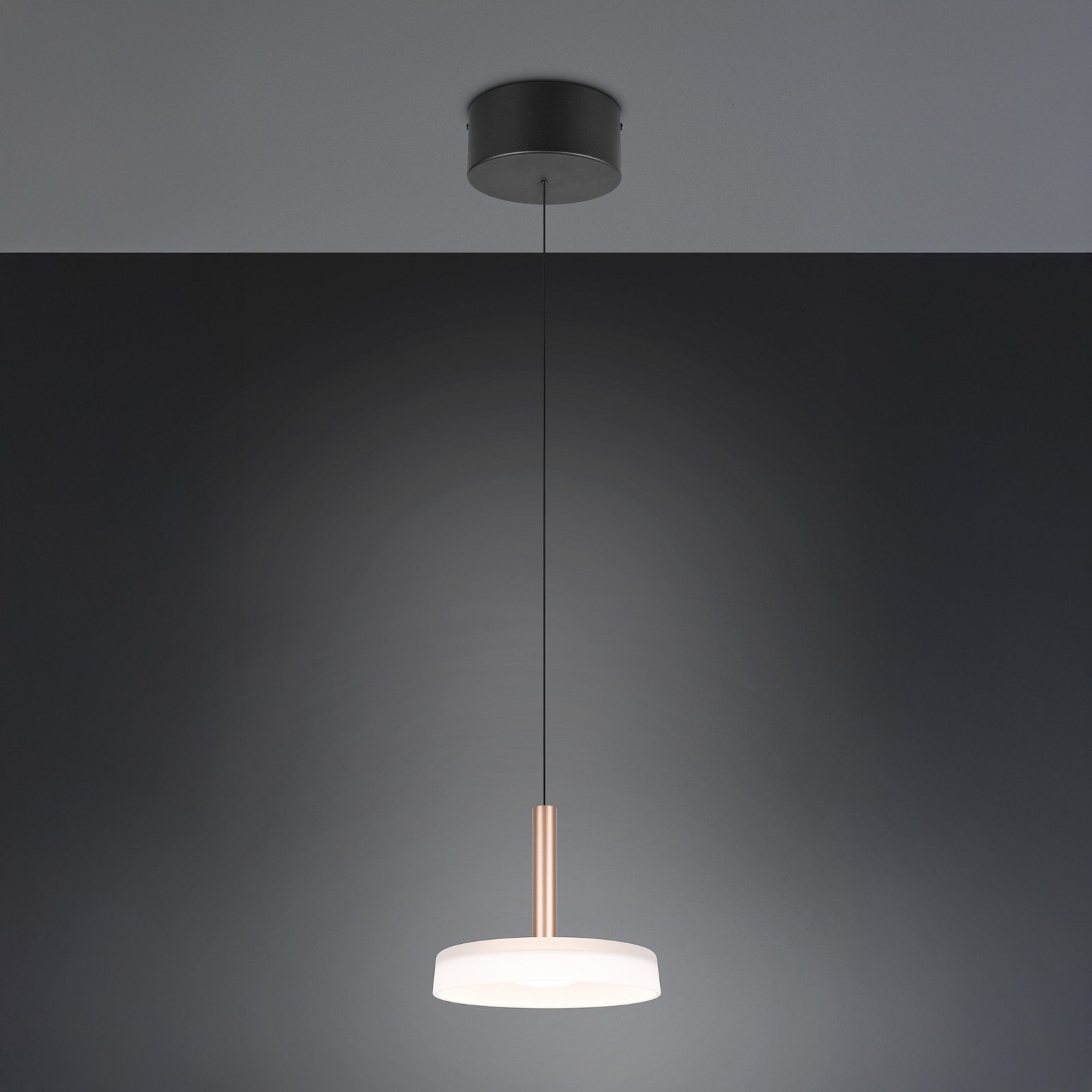 Celeste LED-hengelampe, hvit/brun, Ø 22 cm, glass, dimbar