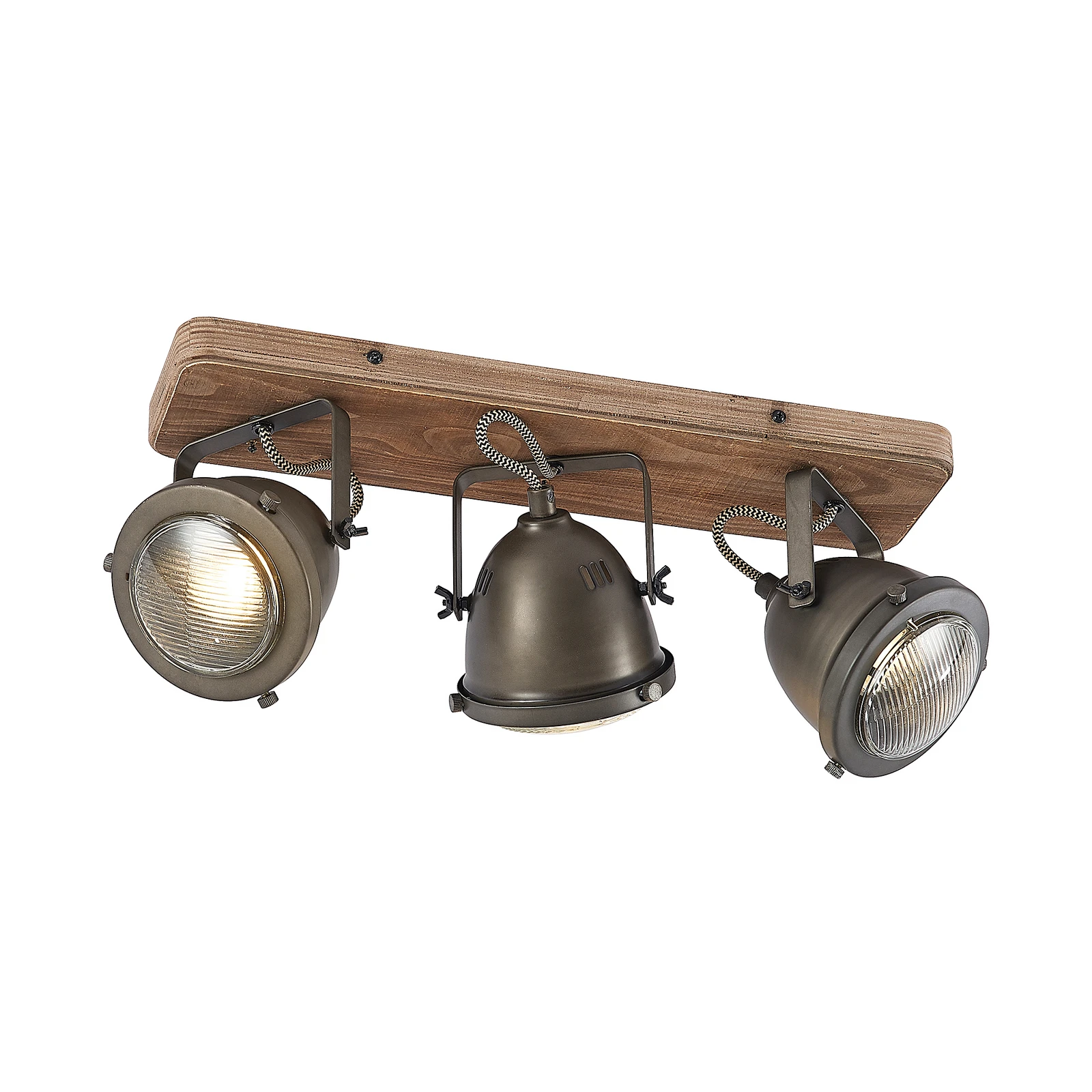 Lindby griestu prožektors Farovi, melns, 44 cm, 3 gaismas, koks, GU10