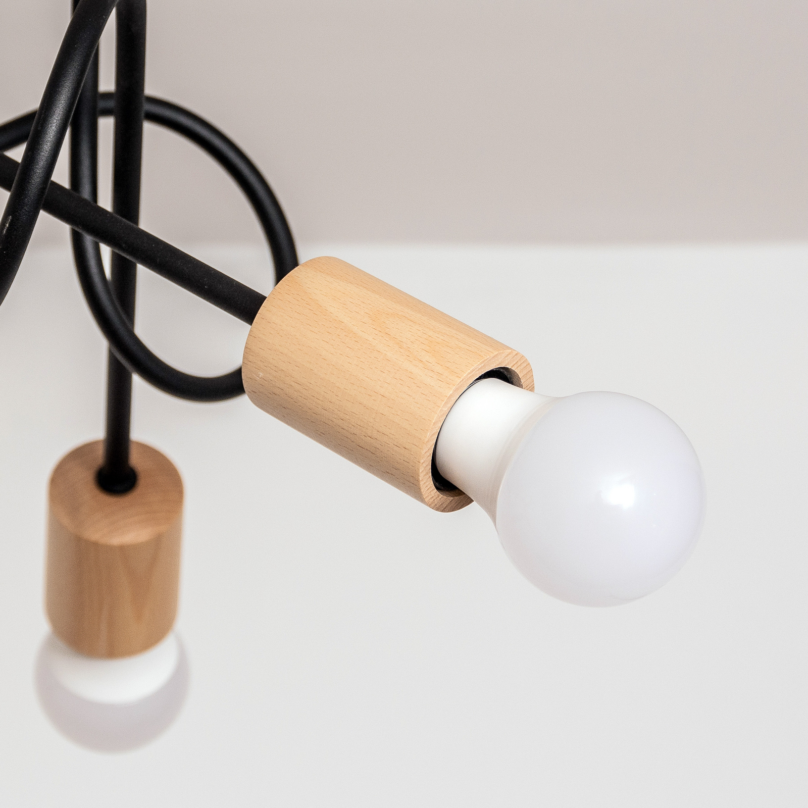 Plafonnier Oxford, noir, bois, métal, à 5 lampes, Ø 47 cm