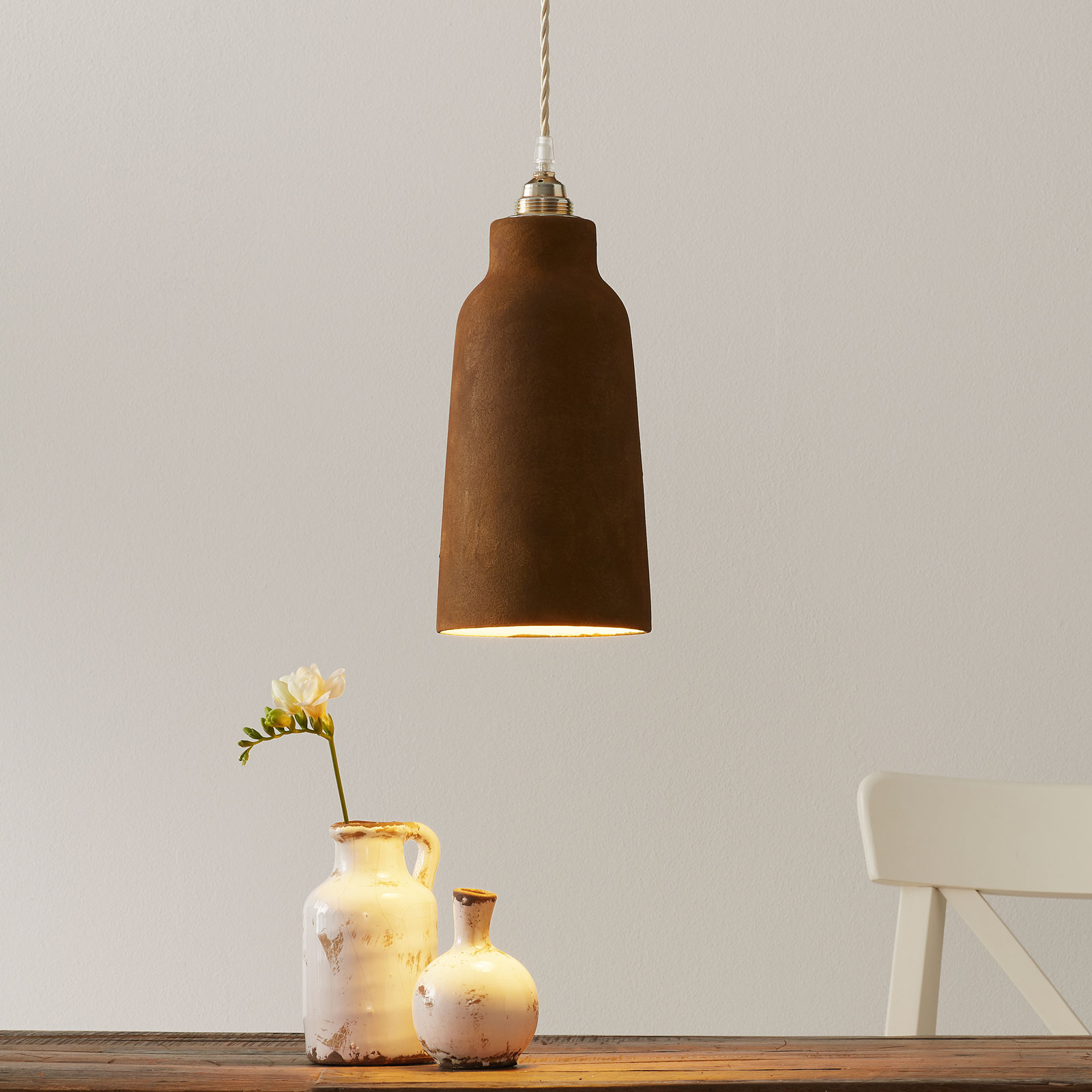 Eurokeramic S1827 ceramic pendant light, corten surface, for Living / Dining Room, ceramic, E27, 60 W, energy efficiency: A++, H: 35 cm