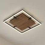 Stropné LED svetlo Lucande Vectra, 50 x 50 cm, drevo, stmievateľné