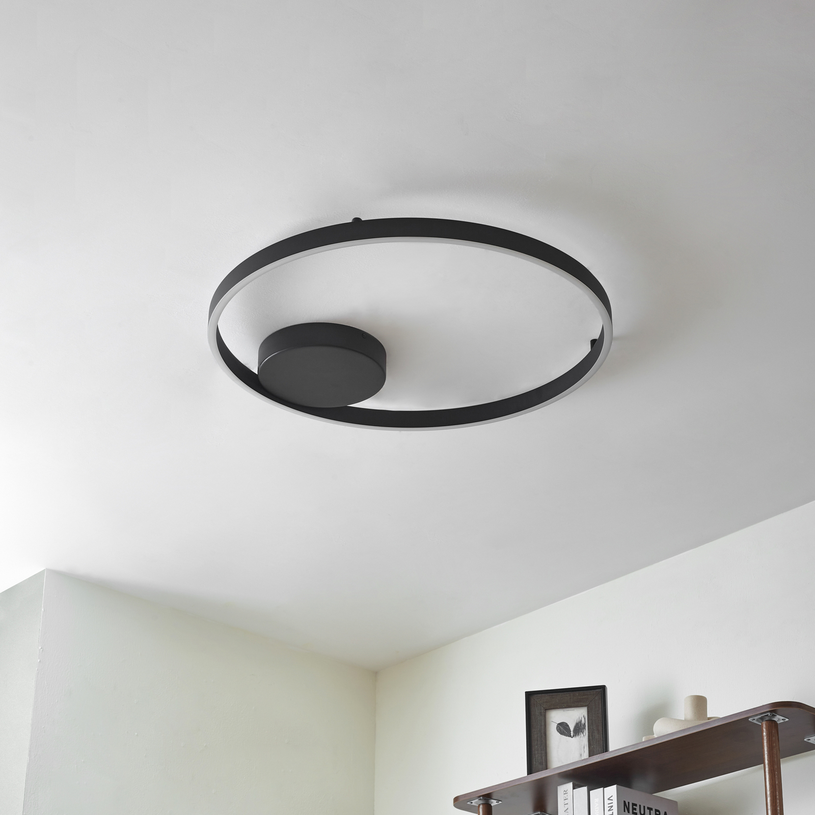 Candeeiro de teto LED inteligente Lucande Moise, preto, CCT, Tuya