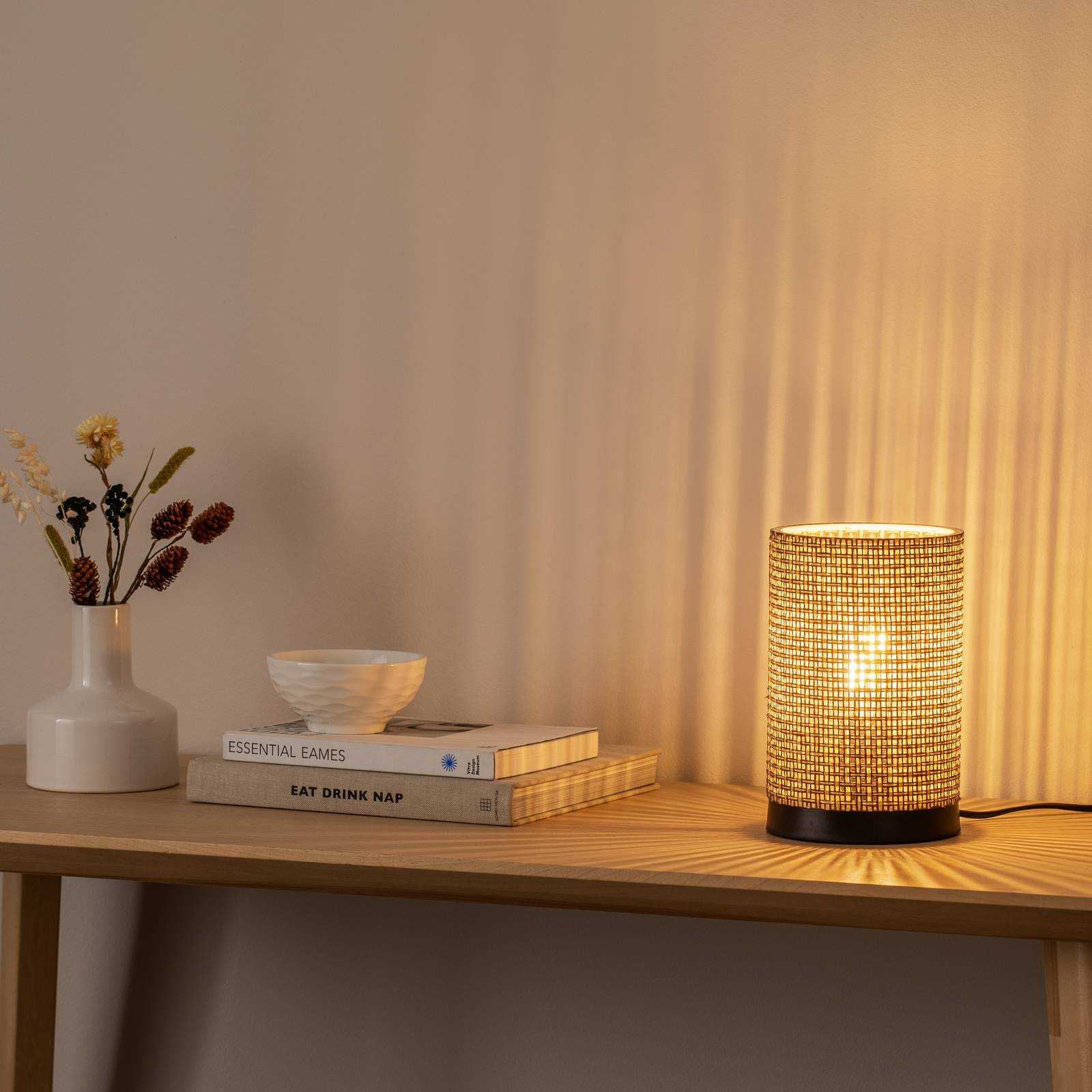 Tischleuchte Tina, braun gemustert, zylindrisch, Ø 14 cm günstig online kaufen