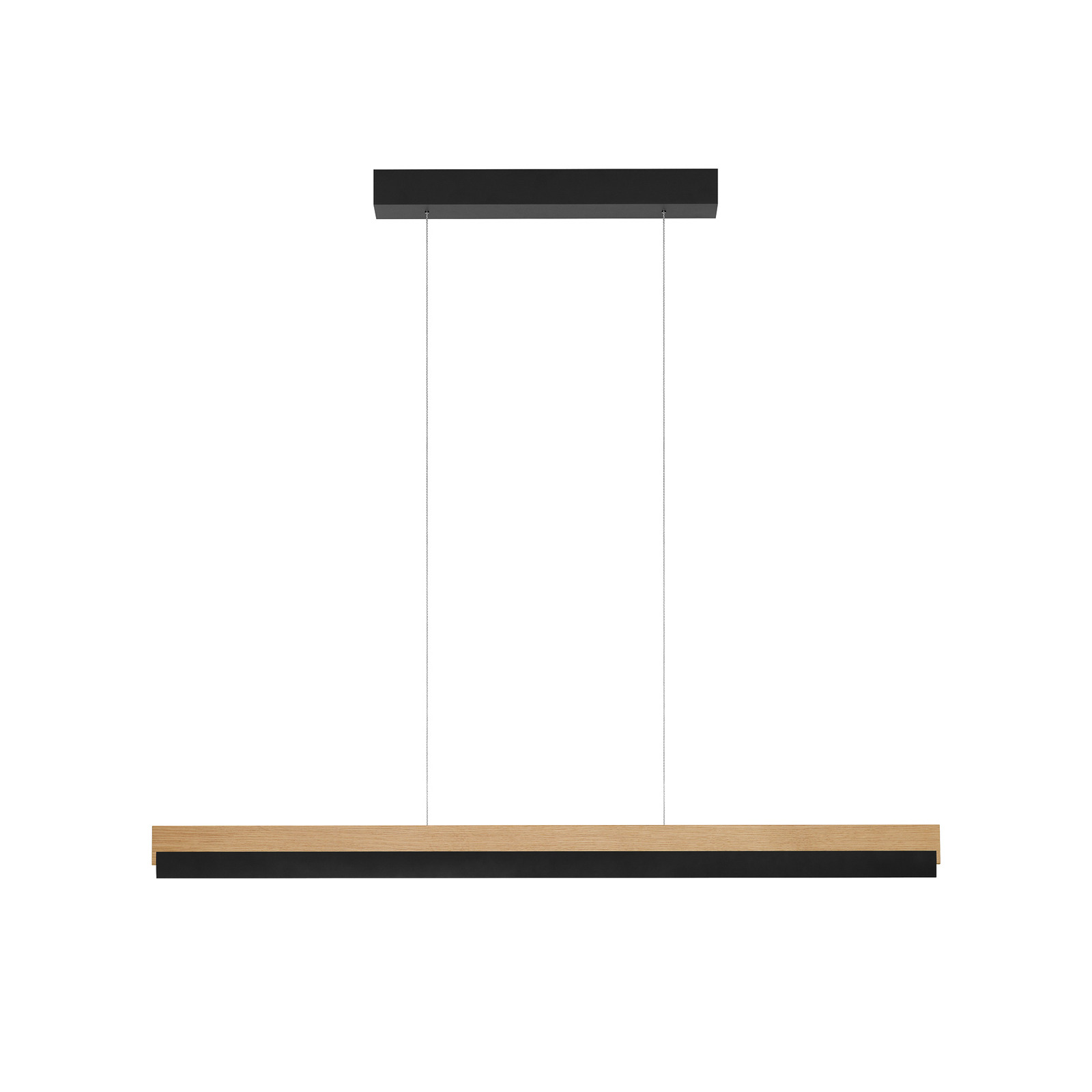 Quitani LED-hängande lampa Keijo, svart/ek, 103 cm
