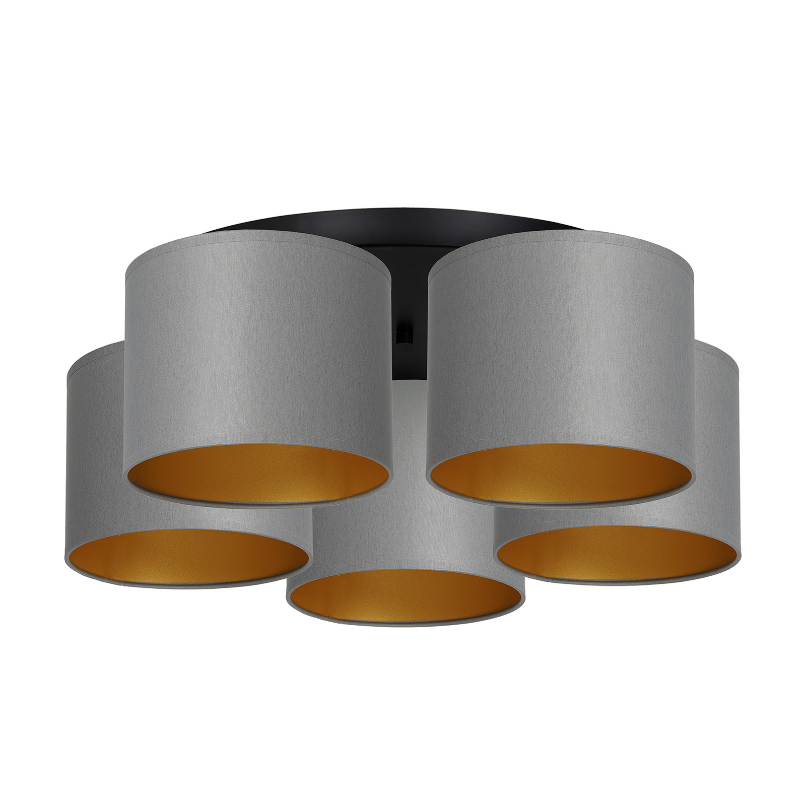 Plafondlamp Soho, cilindrisch, 5-lamps grijs/goud