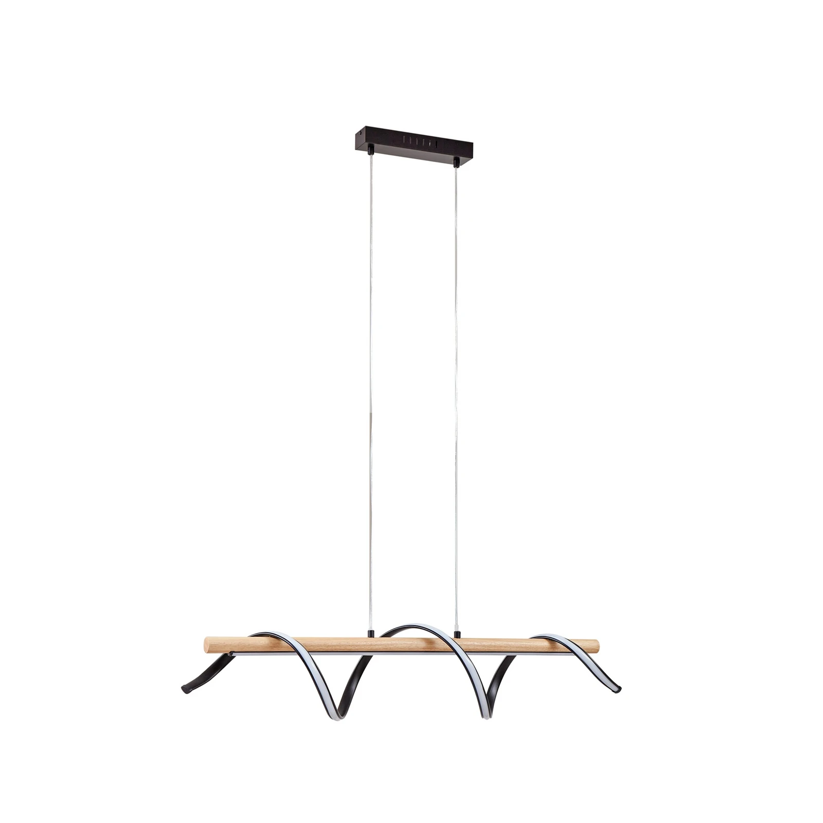Lindby LED závěsné světlo Spiraali, černá barva, dřevo, délka 95 cm