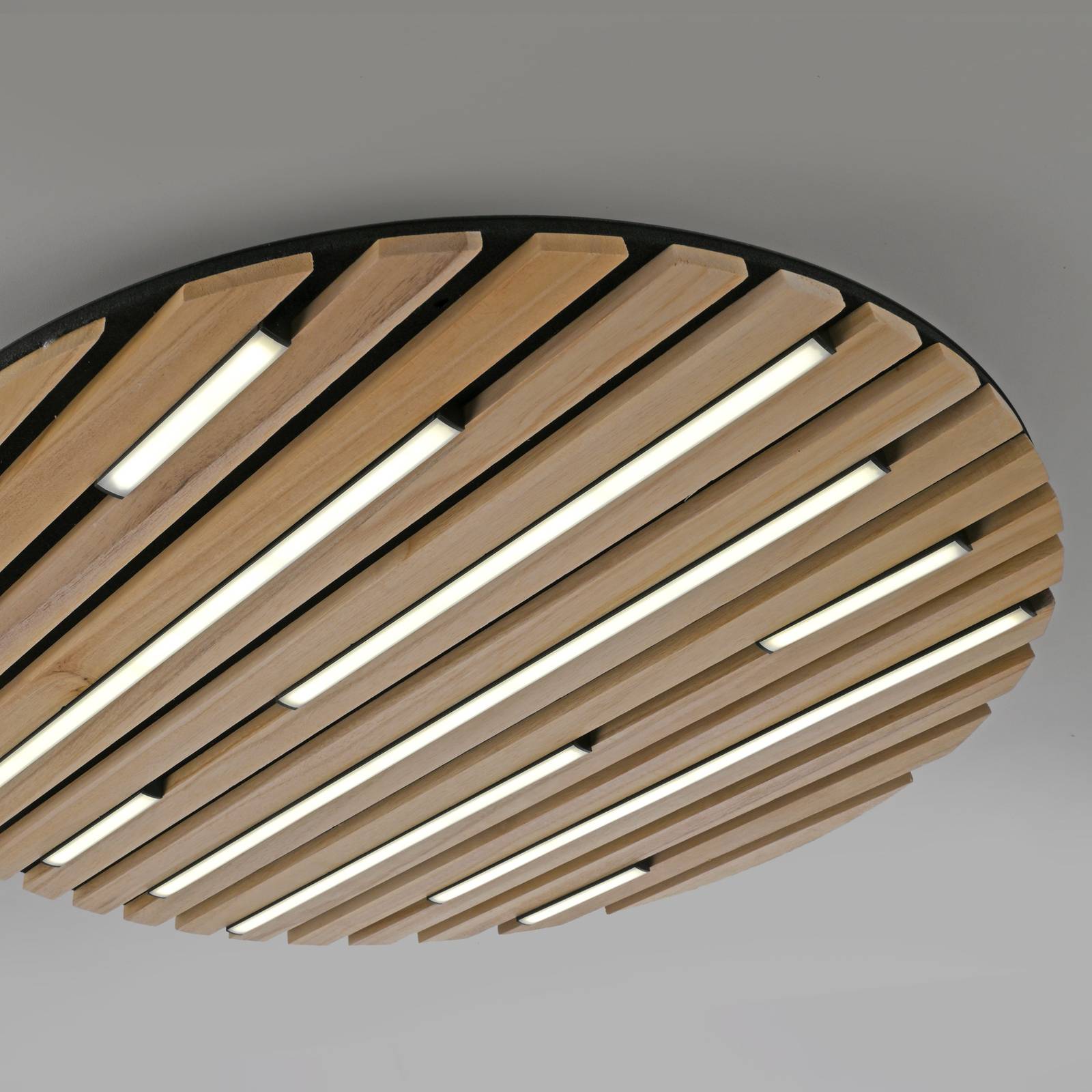 Paul Neuhaus Inteligentna lampa sufitowa LED Q-Acoustic, drewno Ø 60 cm