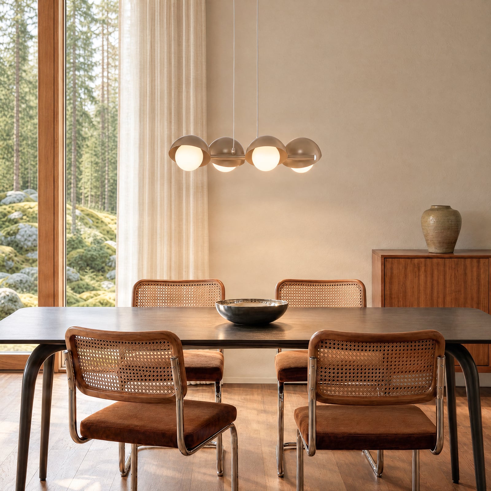 Lampada a sospensione Boom 4, beige, vetro/acciaio, lunghezza 60 cm Lampada a sospensione Boom 4, beige, vetro/acciaio, lunghezza 60 cm