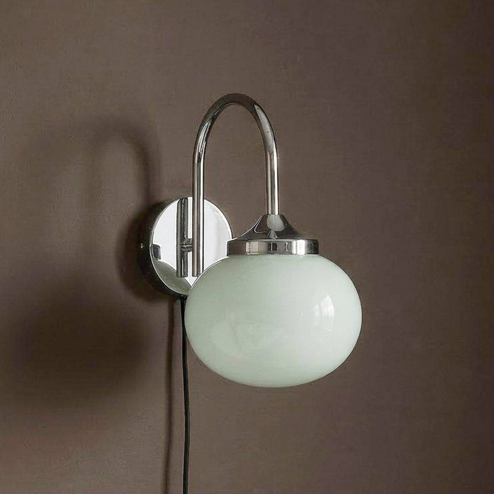 Wandlampe Elsy, hellgrün/chrom, Glas, Stecker, E14