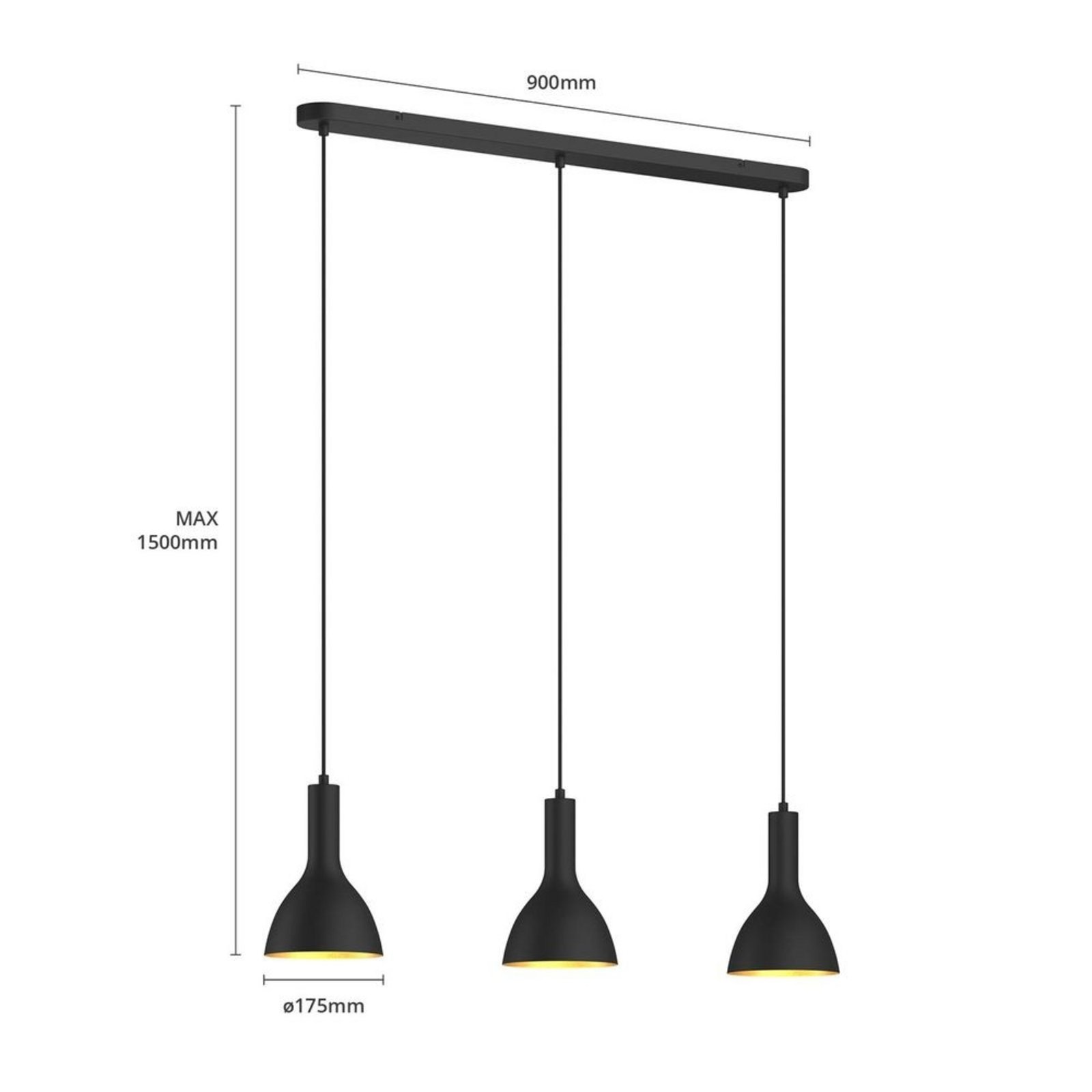 Cosmina 3 Lustră Pendul Black/Gold - Arcchio