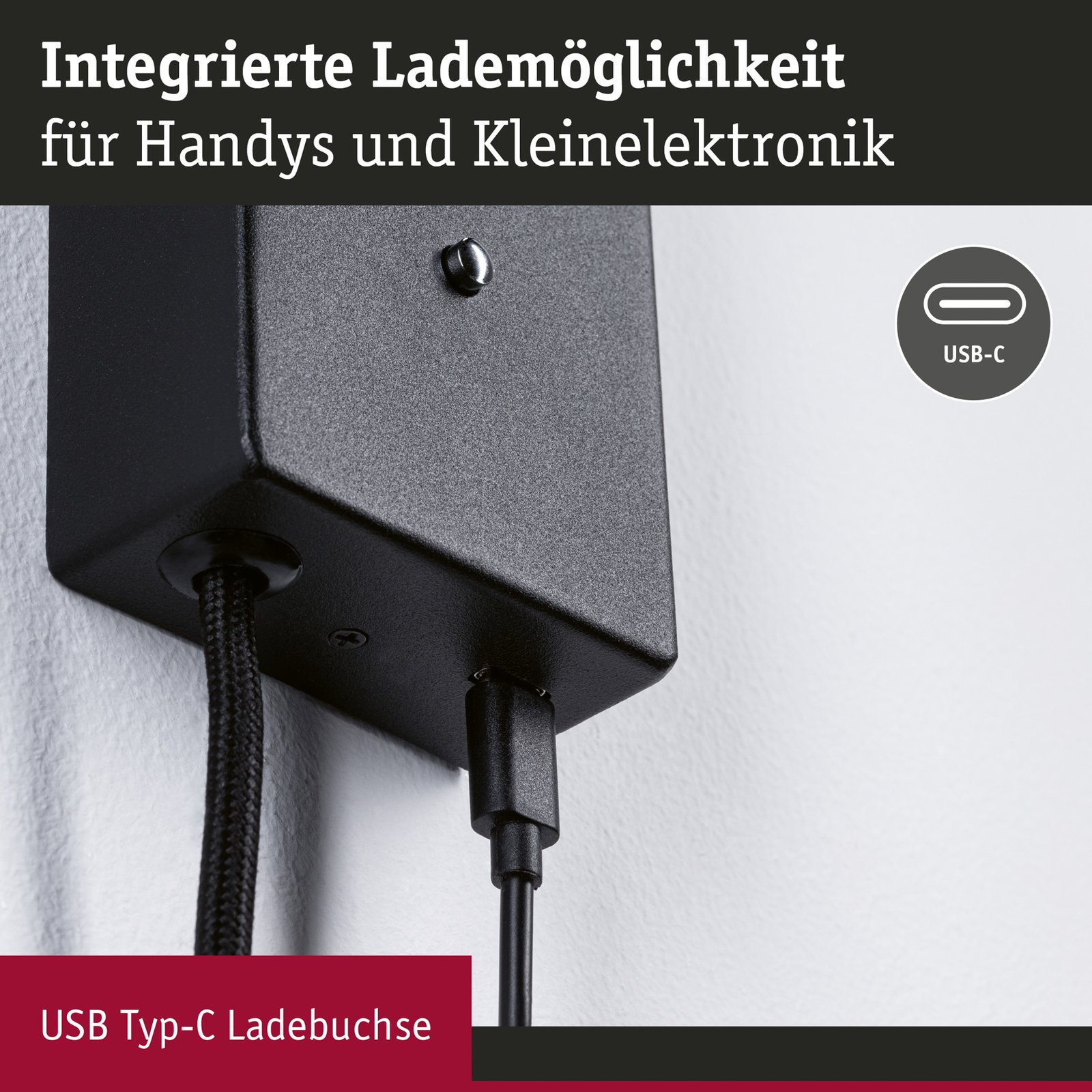 Hulda LED Zidna lampa USB C 3-step Dim. Mat Crna - Paulmann