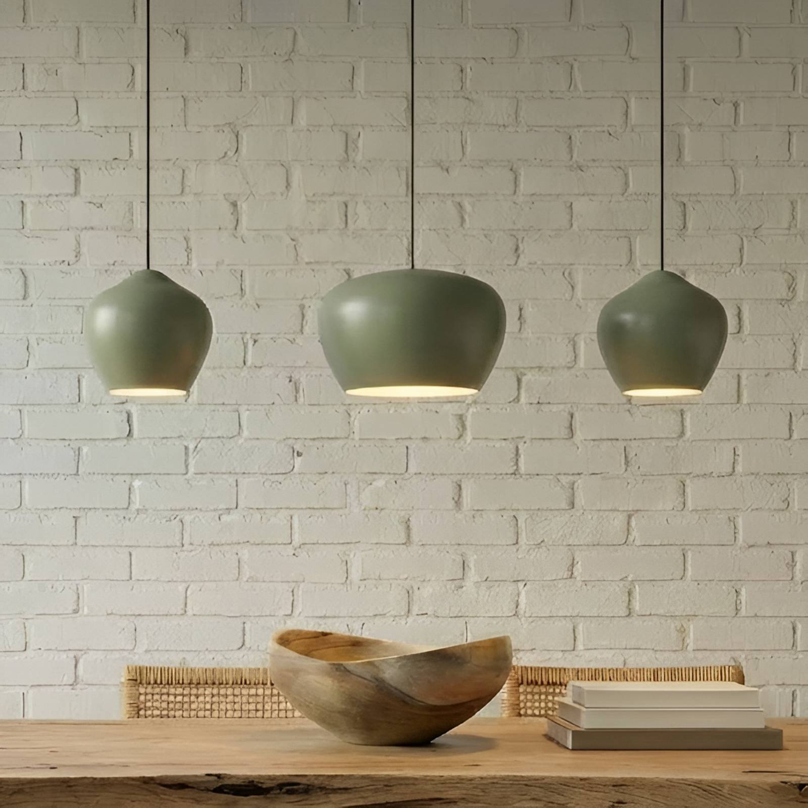 Lucande Hängeleuchte Malisa, grün, 3-fl., Metall, Länge 90cm günstig online kaufen