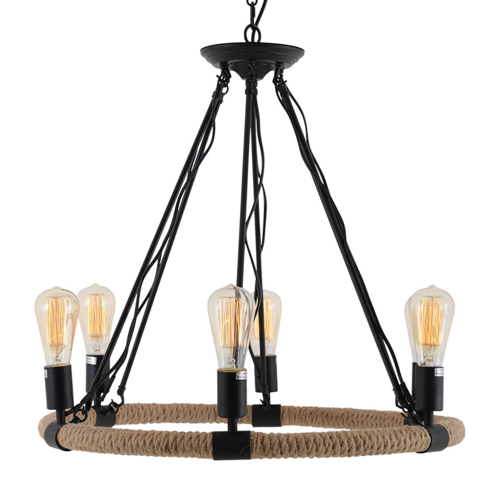 Näve Ina - hanging light in an antique design, for Living / Dining Room, metal, rope, E27, 40 W, energy efficiency: A++