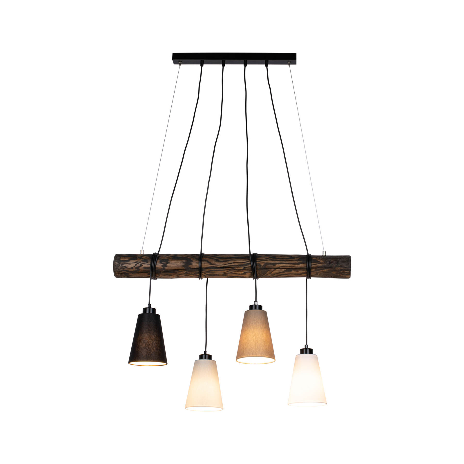 Lampada a sospensione Como, 4 luci, noce
