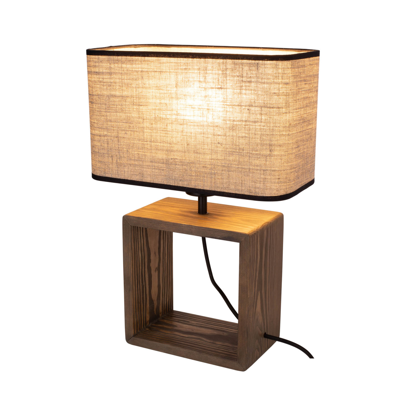Bordslampa Cadre, nötträd, textilskärm, beige
