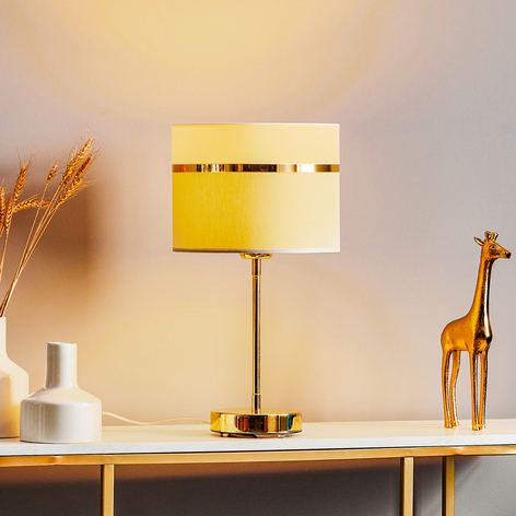 Textilbordslampa Long vit/grå/mässing