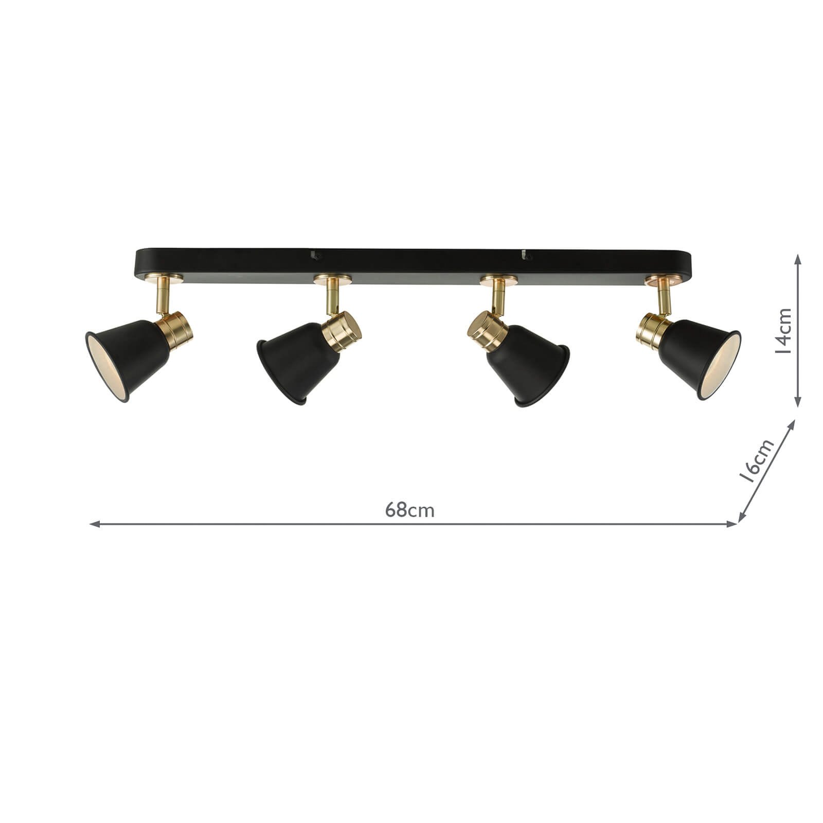 Plafondspot Fry beam 4-lamps zwart/goud