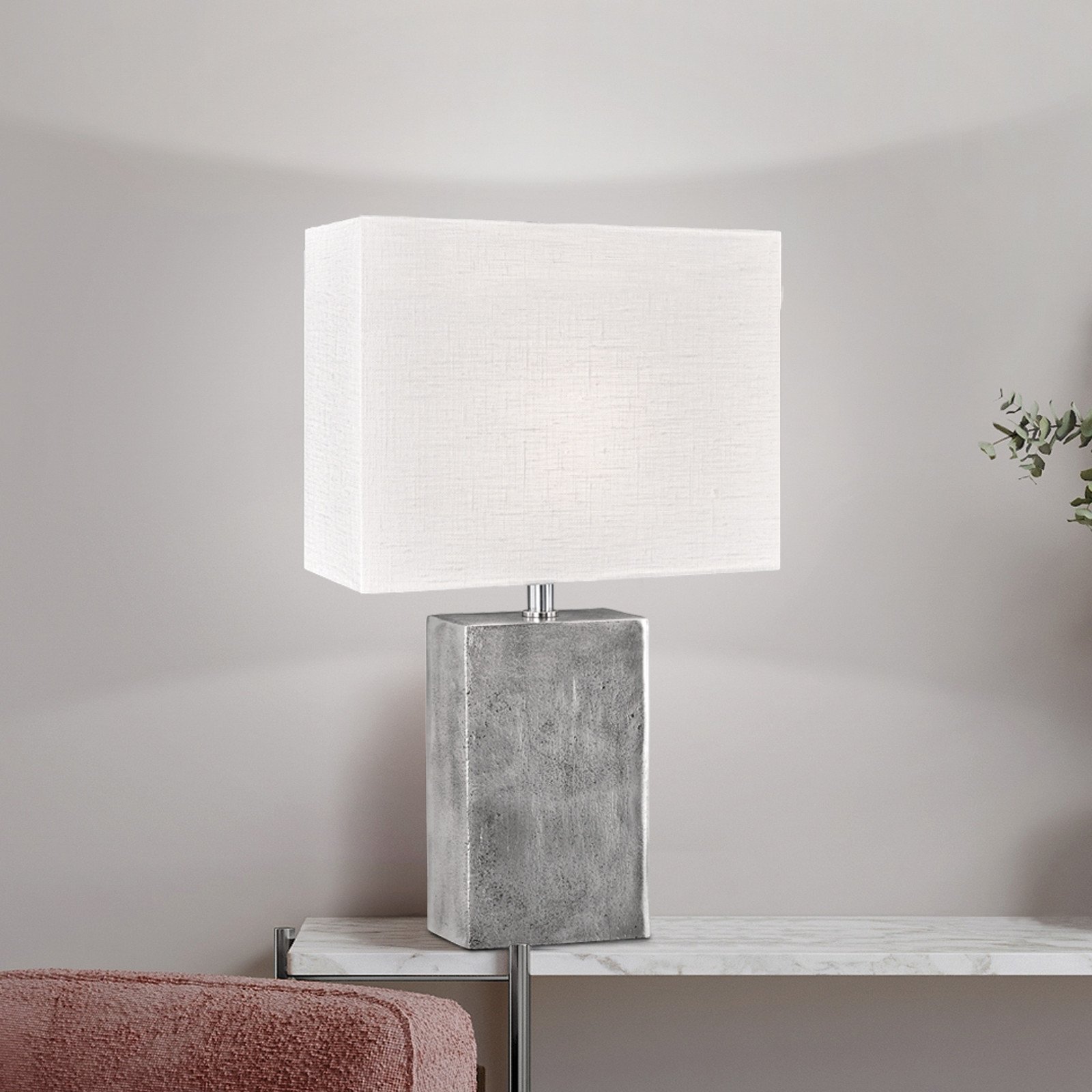 FISCHER & HONSEL Lampa de masă Amiens alb/nichel înălțime 50 cm Pânză/metal - Camera de zi / sufragerie - alb nichel - Țesătură / Textil