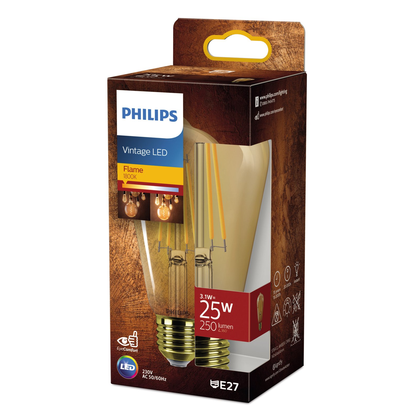 Philips E27 LED lampa Rustika ST64 3,1W 1800K zelta krāsā