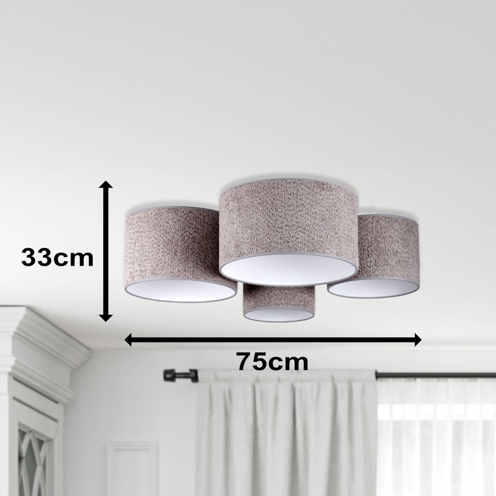 Lampa sufitowa Boucle z czterema kloszami, szara