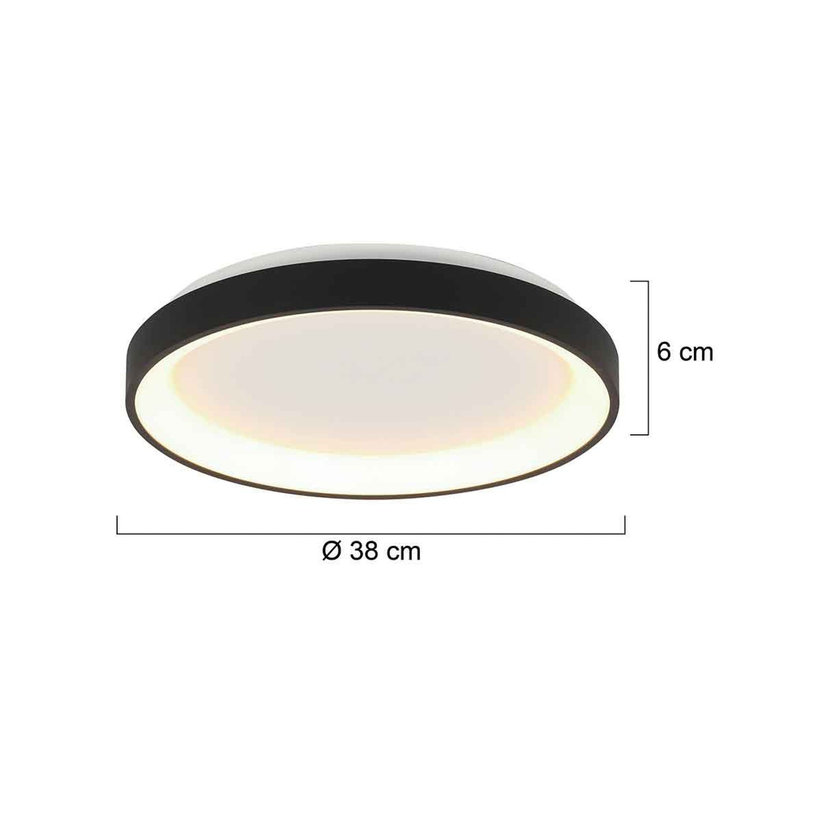 Plafonnier LED Ringlede, noir, hauteur 6 cm, Ø 38 cm