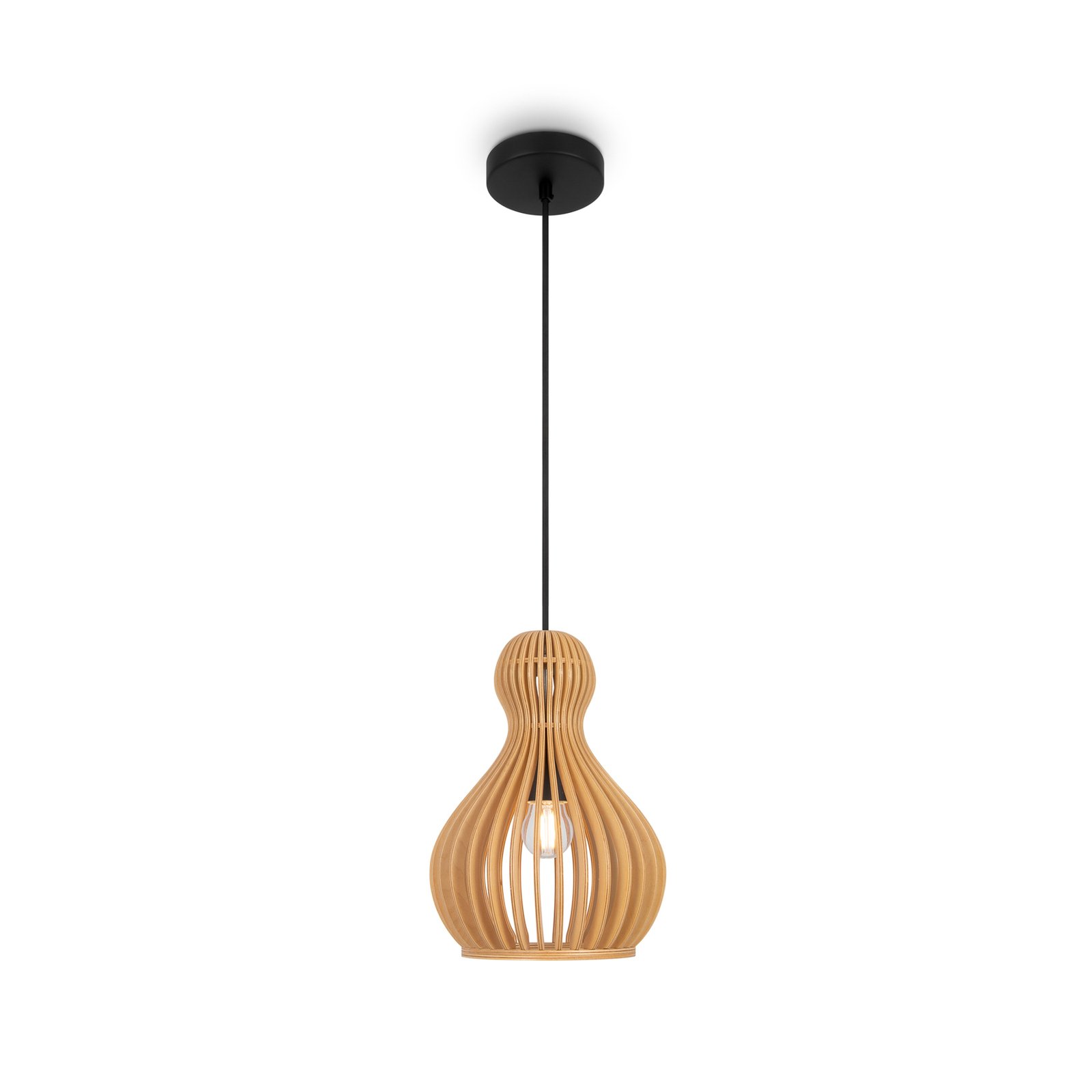 Lámpara colgante Maytoni Roots, Ø 20 cm, altura 27 cm, madera/negro