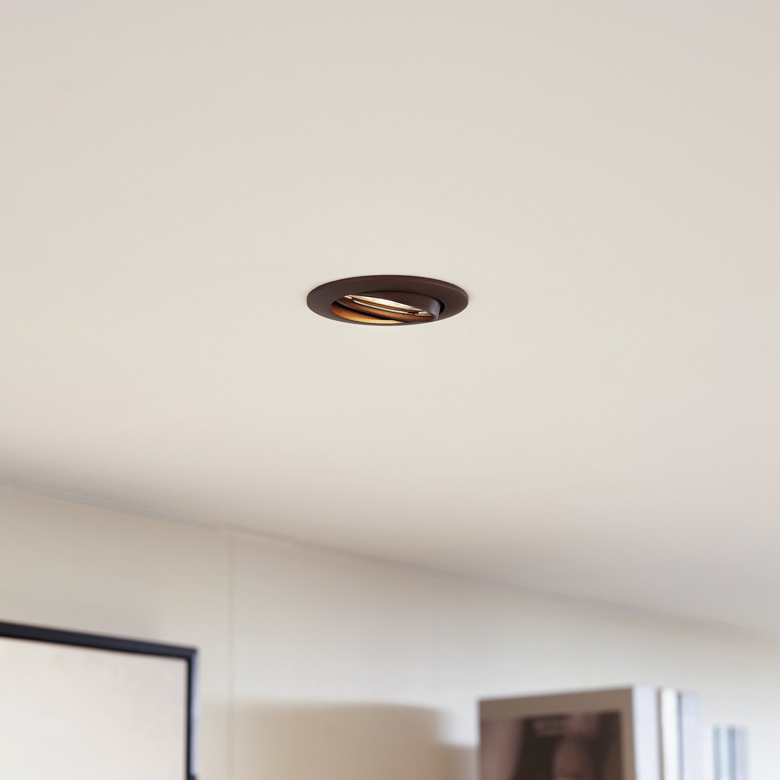 Prios recessed ceiling light Fibur, bronze, aluminium, Ø 8.2 cm