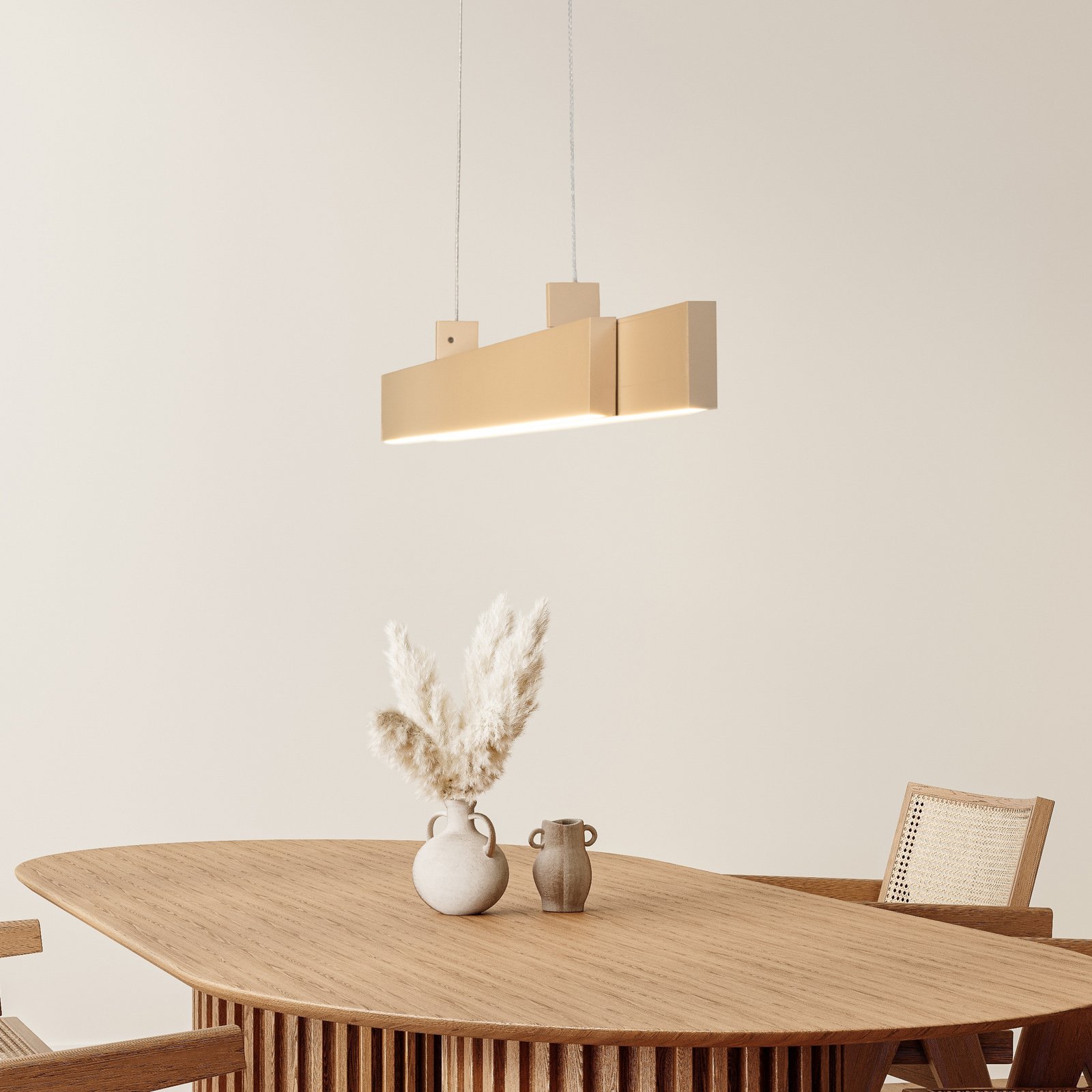 LED-Hängelampe Vayana, Länge 114 cm, sandfarben, Metall, CCT